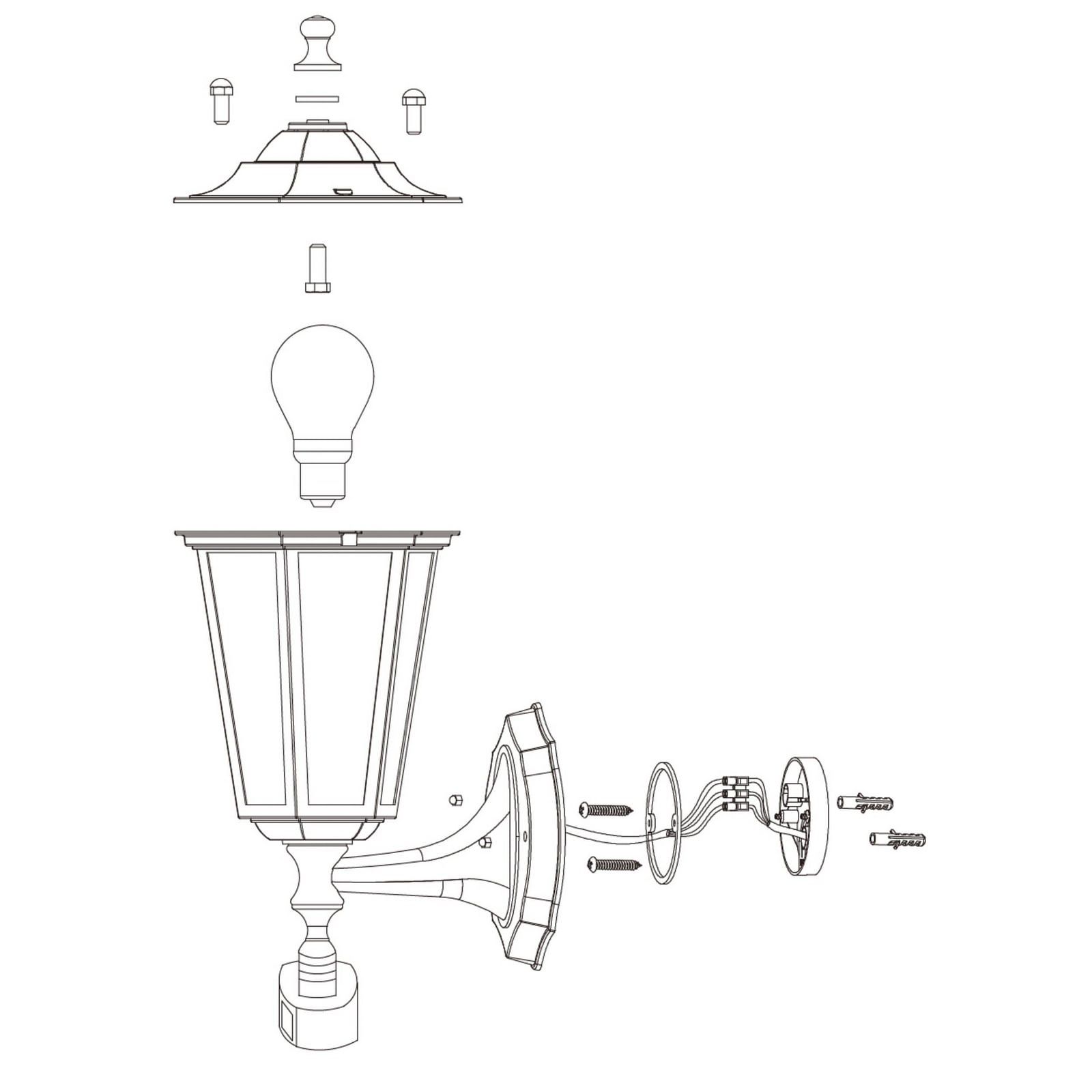 Āra sienas lampa Laterna 5, balta, augstums 36 cm, metāls, sensors