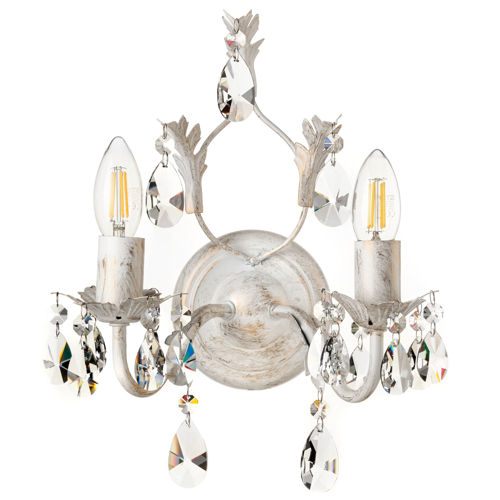 Teresa crystal wall light, ivory, two-bulb