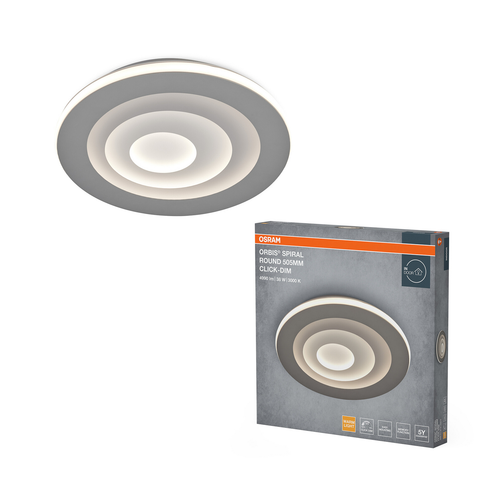 Φωτιστικό οροφής LED OSRAM ORBIS SPIRAL, Ø 51 cm, γκρι, clickdim Φωτιστικό οροφής LED OSRAM ORBIS SPIRAL, Ø 51 cm, γκρι, clickdim