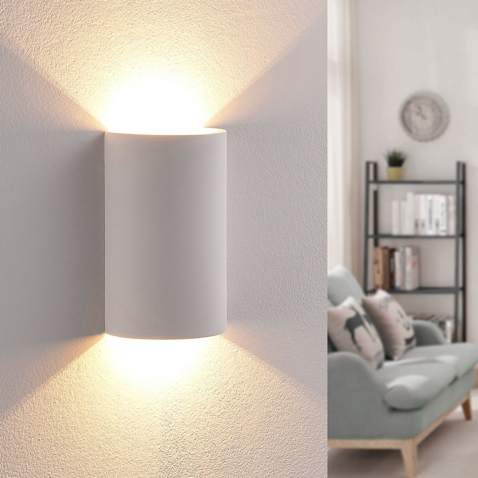 Lindby Effective LED plaster wall light Jenke, for Living / Dining Room, plaster, 2.5 W, energy efficiency: A+, W: 10 cm, H: 16 cm