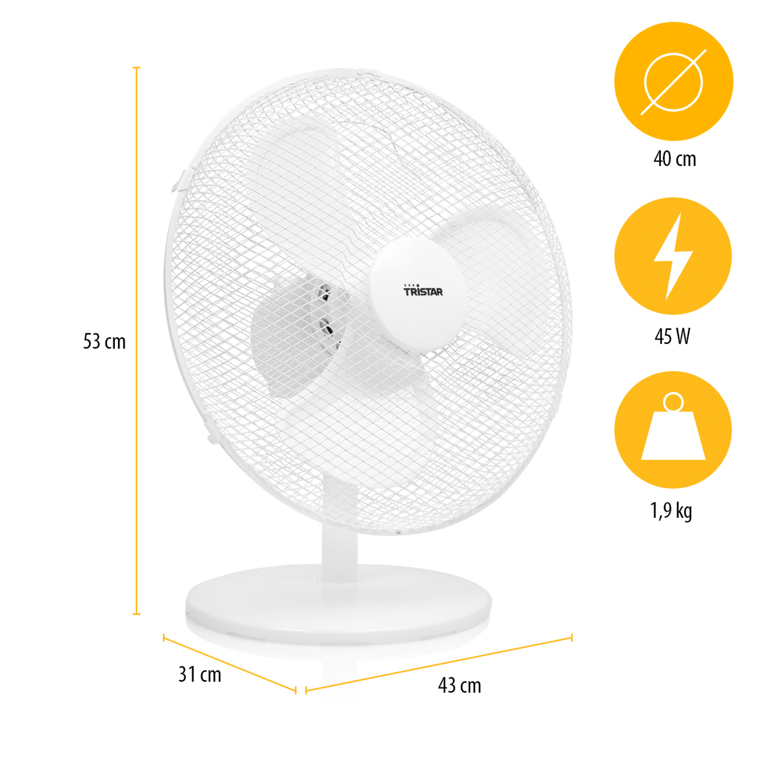White table fan VE-5727 with 3 settings