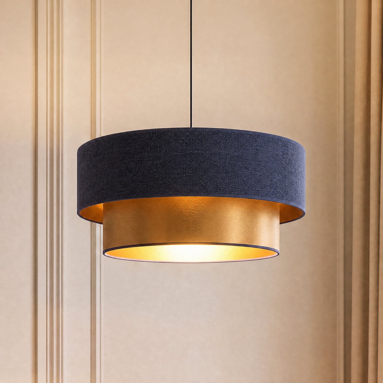 Lampada a sospensione Dorina blu scuro/oro Ø45 cm in tessuto E27 - Duolla