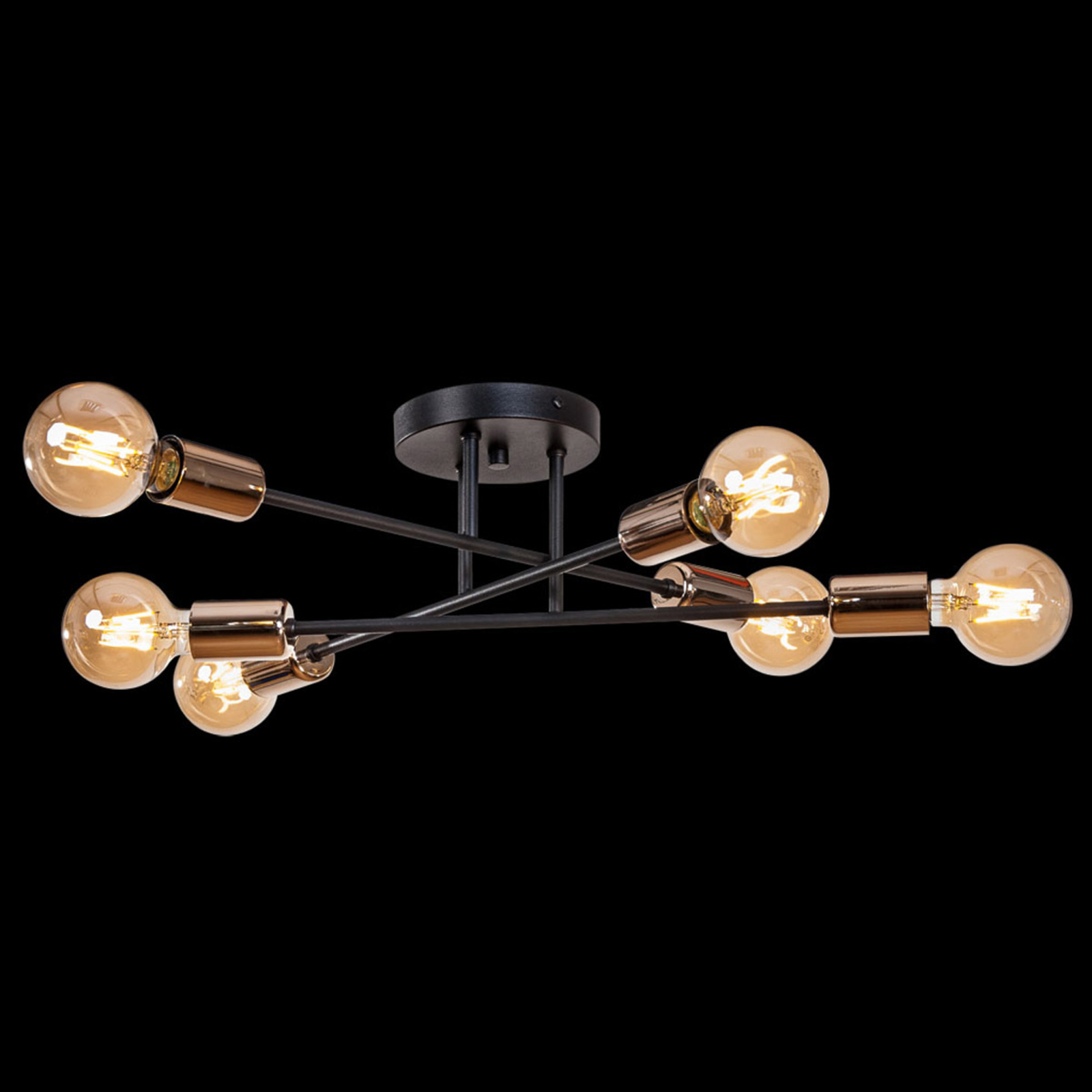 Plafondlamp Anvil, zwart/goud, 6-lamps