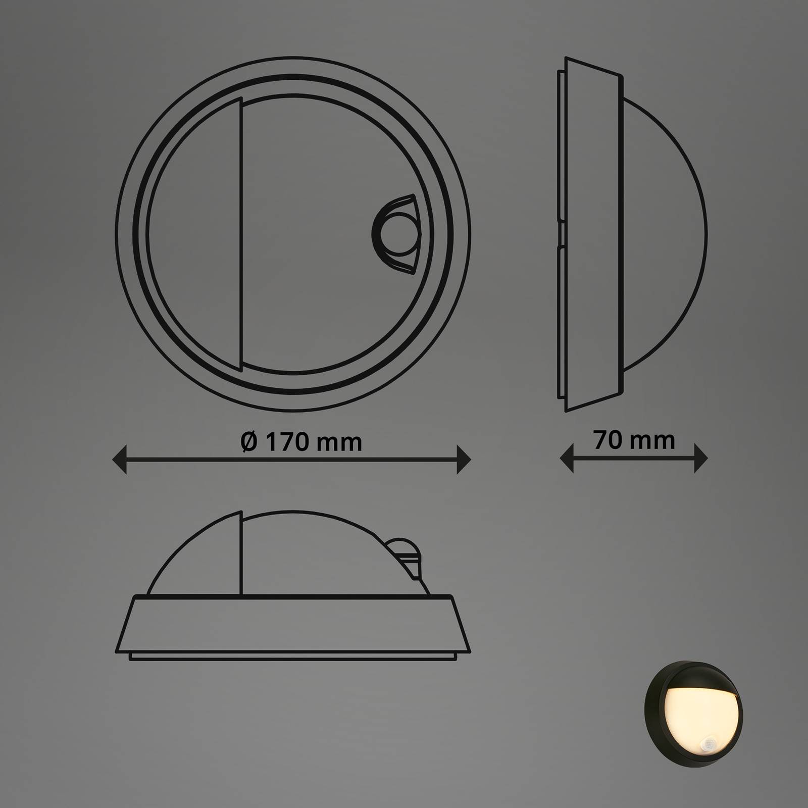 Udendørs væglampe med LED 3785015 sort bevægelsessensor 17 cm