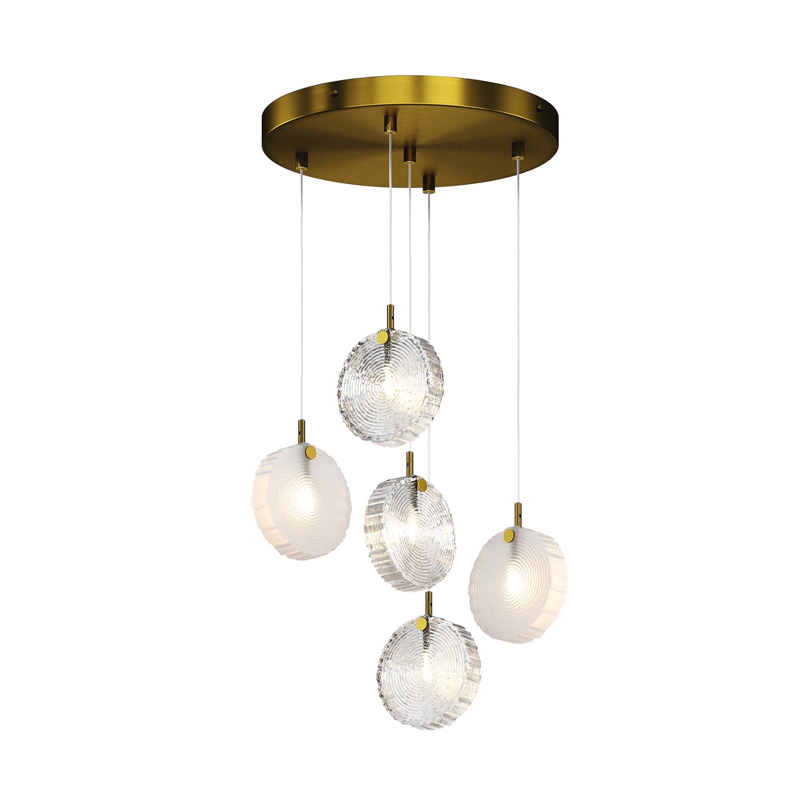 Maytoni suspension Frozen, à 5 lampes, blanc / laiton, verre