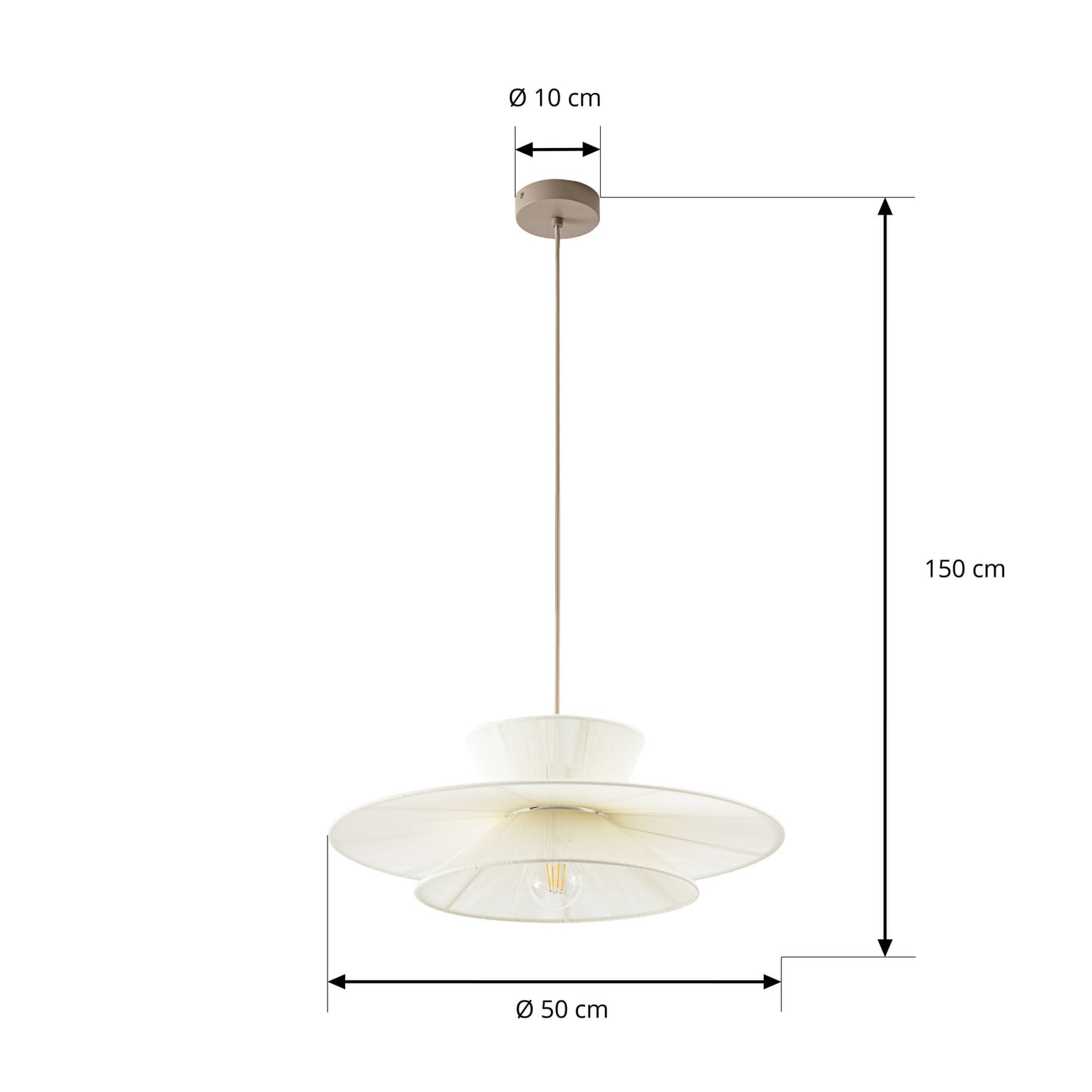 Żyrandol Lucande Novie, beżowa, bawełna, Ø 50 cm
