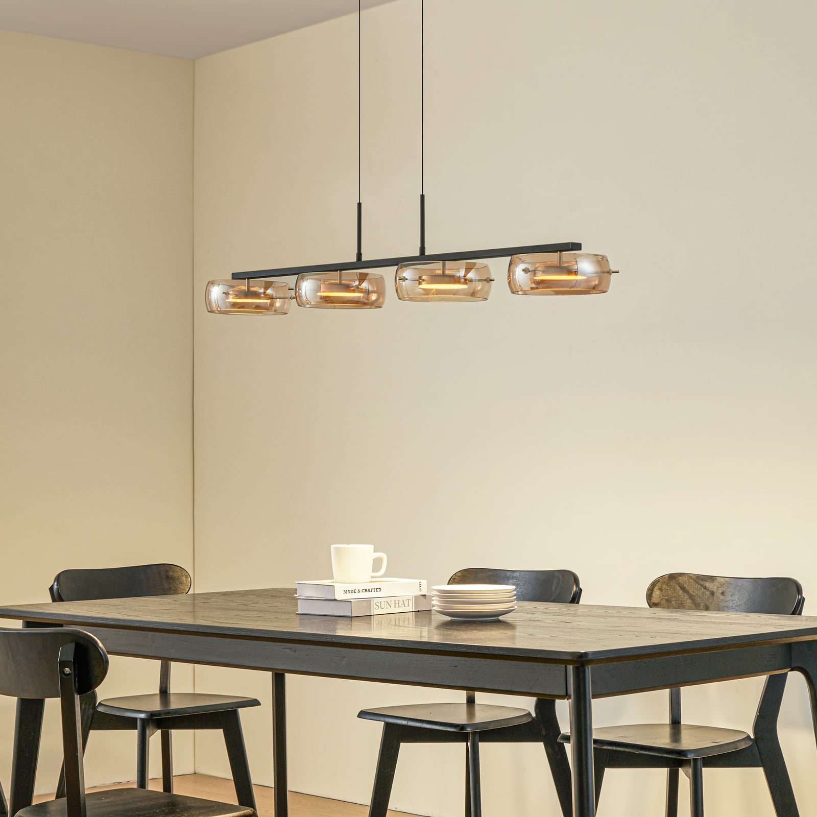 Suspension LED Martis, à 4 lampes, ambre, à intensité variable - Lucande