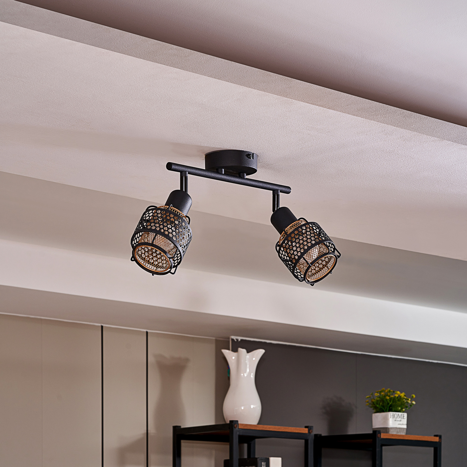 Lindby Eudoria plafond-spot 2-lamps zwart/goud