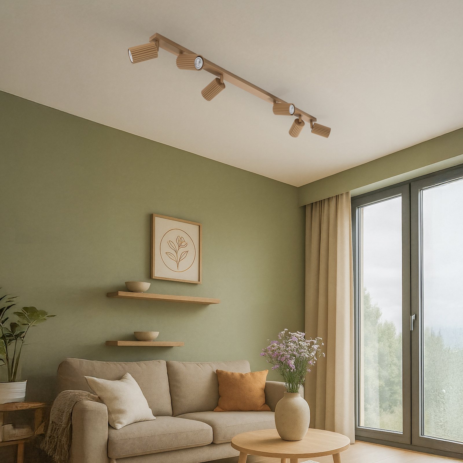 Projetor de teto carbono, cor dourada, comprimento 117 cm, alumínio, 6 lâmpadas.