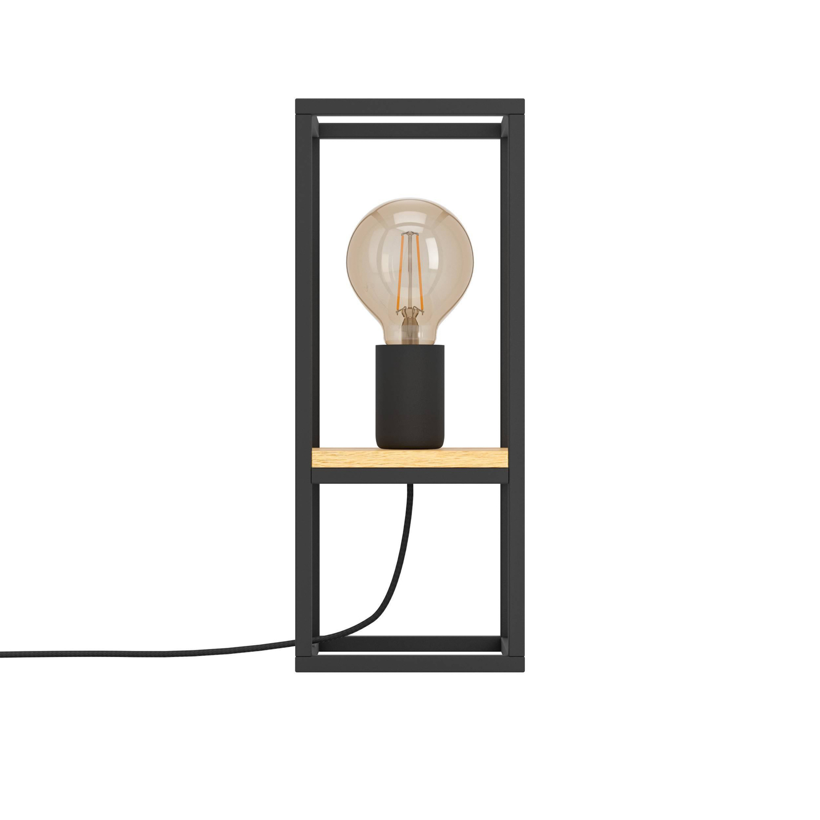 Stolní lampa Libertad, výška 35 cm, černá/dřevo, ocel