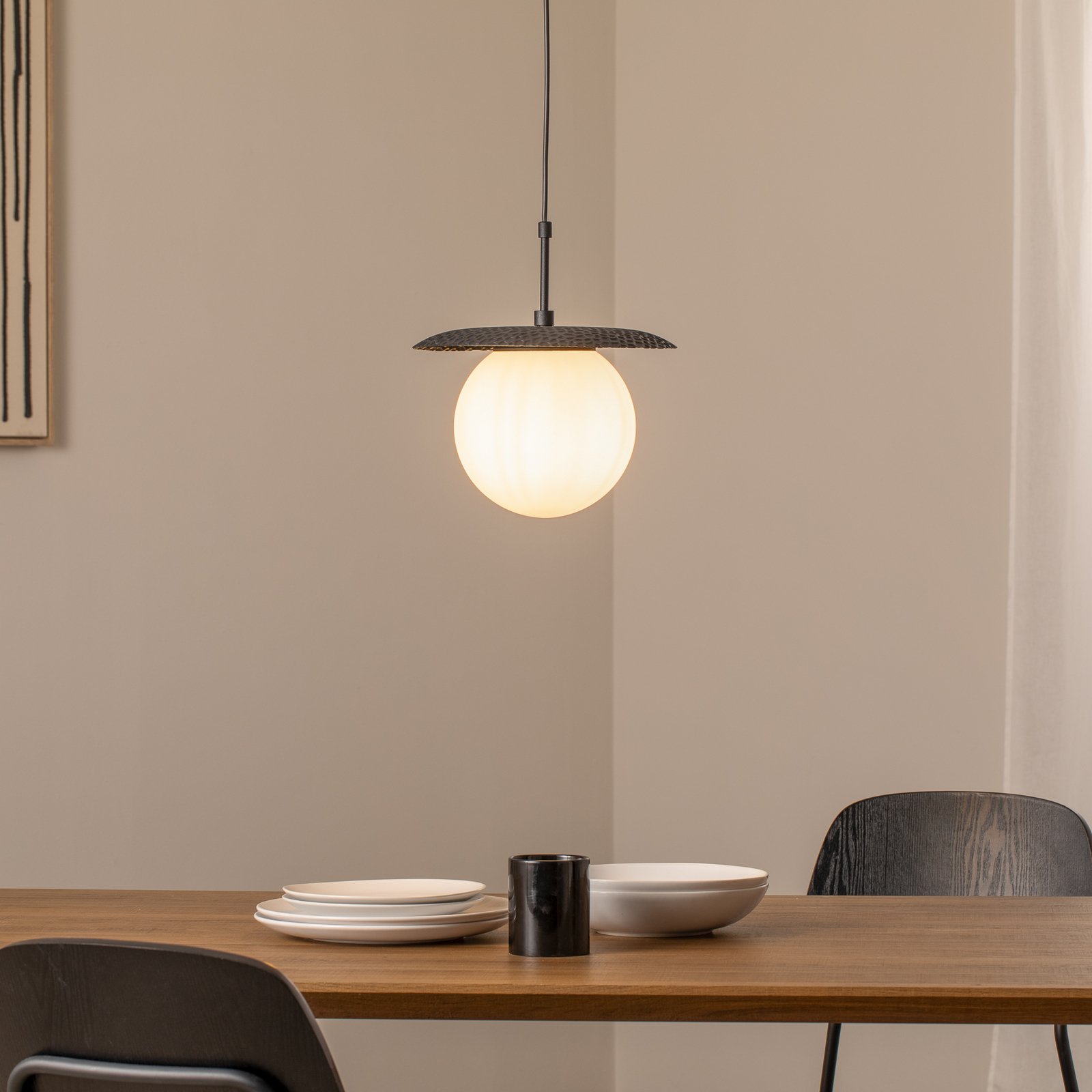 Anemon pendant light, black, glass, Ø 30 cm, E27