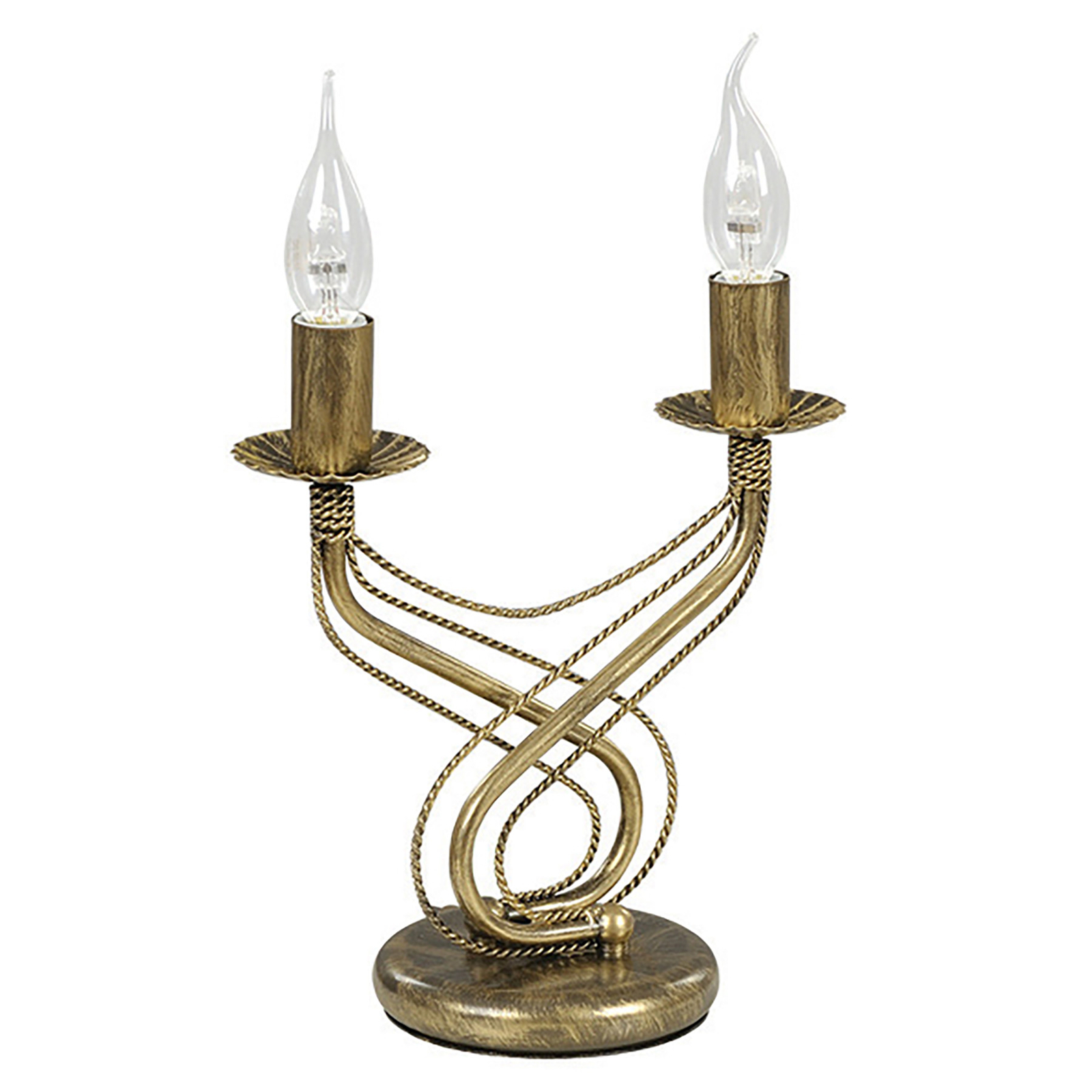 Tori-pöytälamppu kynttilänjalka kulta 2-lamppuinen
