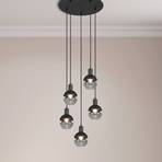 Hanglamp Mela, rond, 5-lamps, zwart
