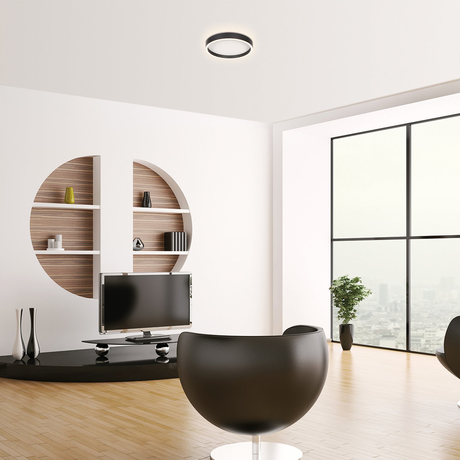 LED-taklampe Ringlux, svart, Ø 30 cm, metall, 2700 K