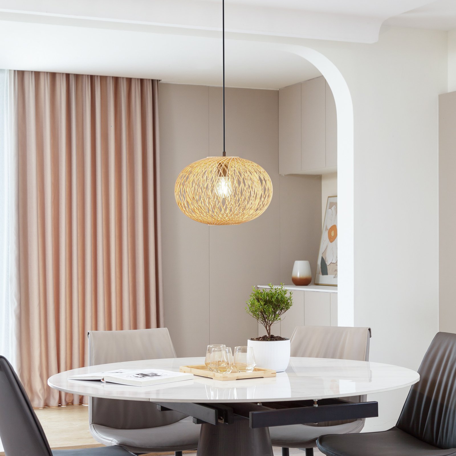 Solvira Pendant Bamboo/Black - Lindby