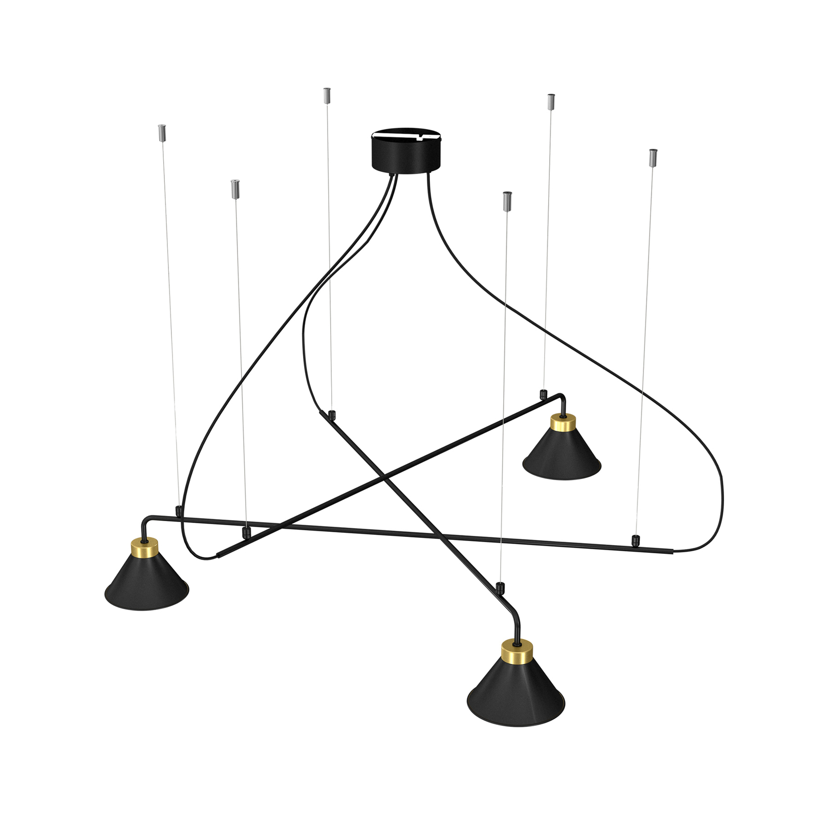 Maro pendant light, black, 3-bulb