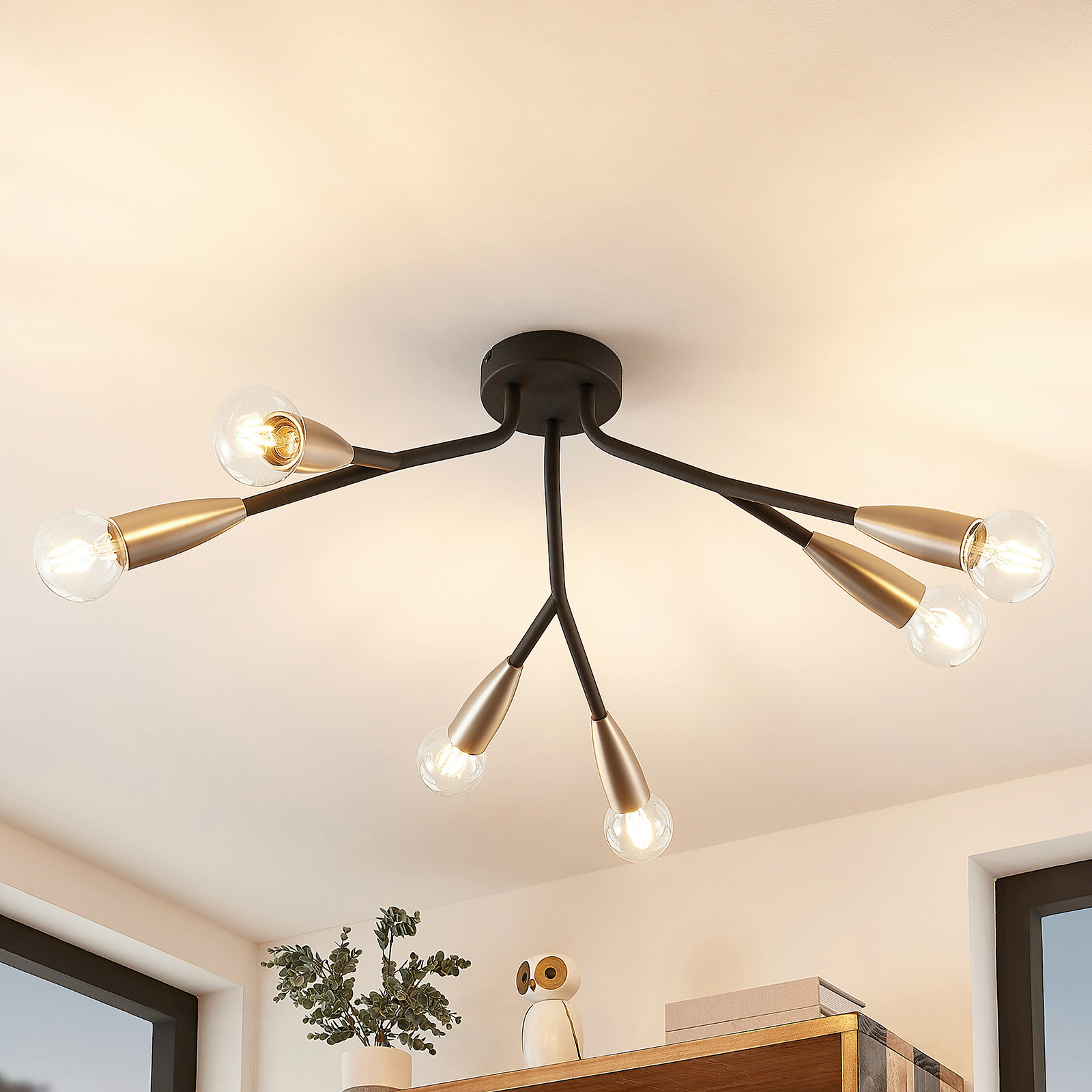 Lucande Carlea ceiling lamp 6-bulb black/nickel
