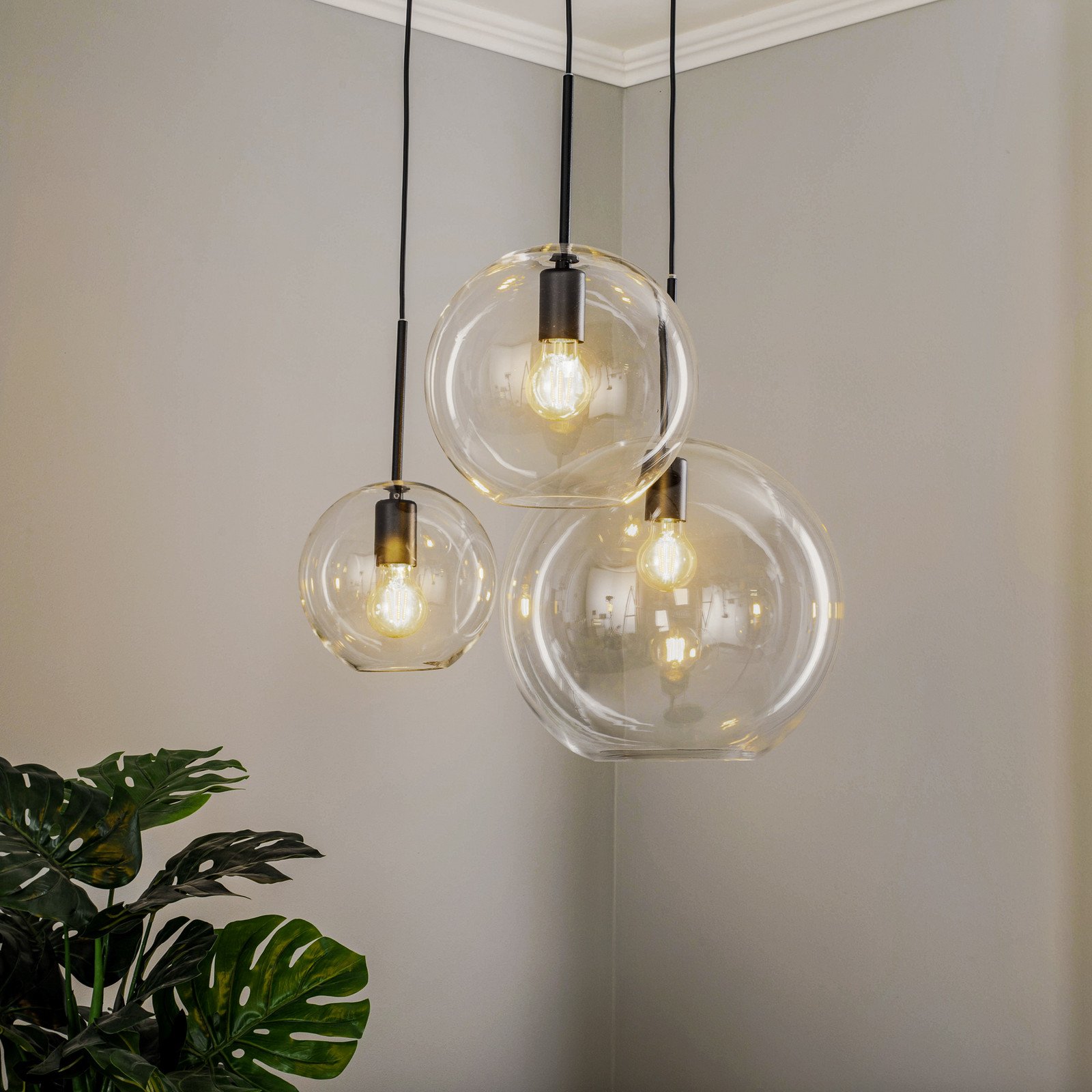 Euluna Lampă suspendată Sphere 3 becuri - Camera de zi / sufragerie - Modern - transparent negru - Metal