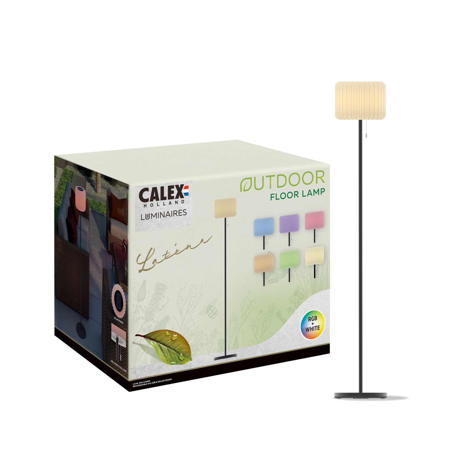 Calex Candeeiro de pé solar LED, IP44, interrutor de puxar