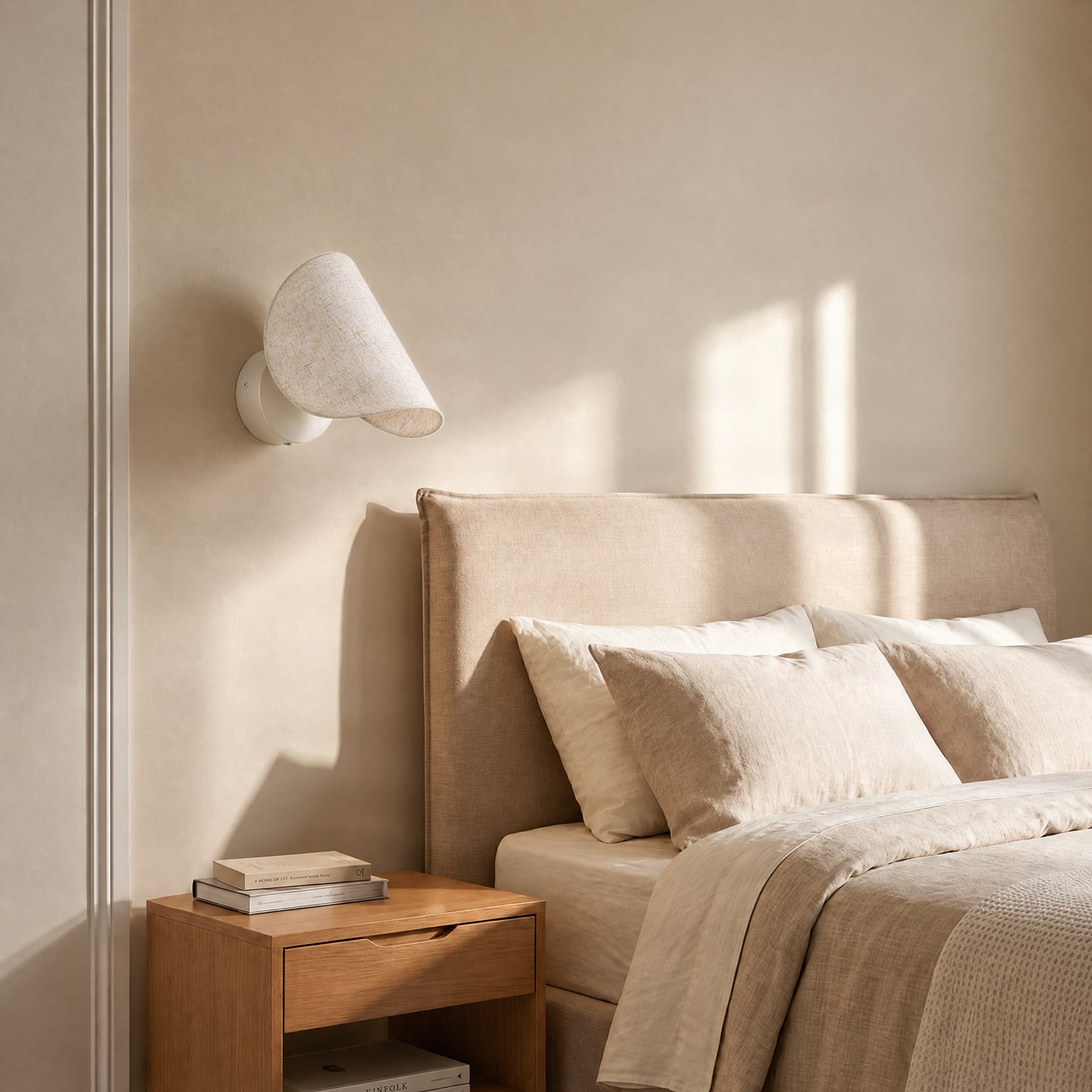 Applique murale LED Tamani, hauteur 18 cm, beige, lin, à intensité variable -