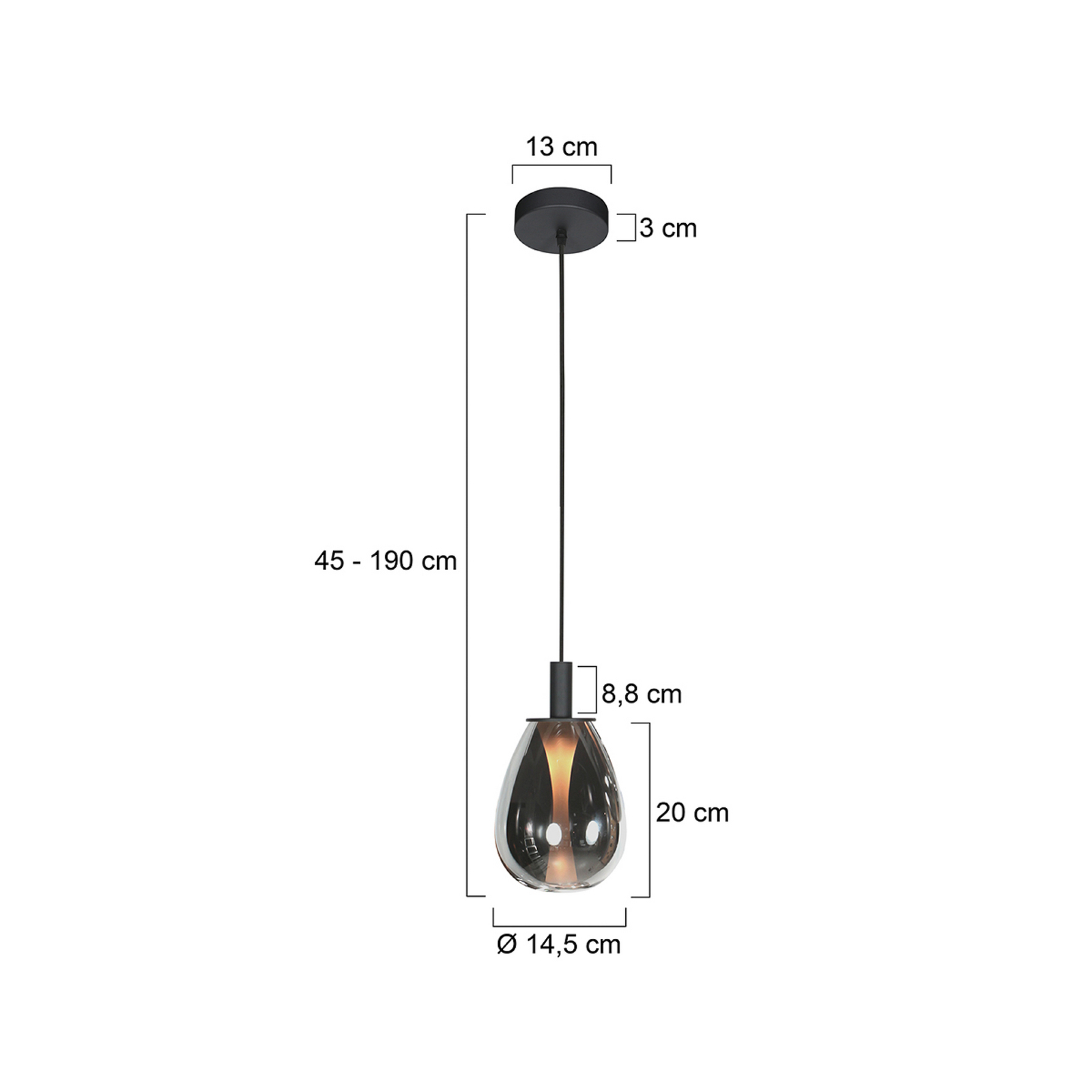 Lampada LED a sospensione Glimsy, Ø 14 cm, nero/grigio fumo, vetro