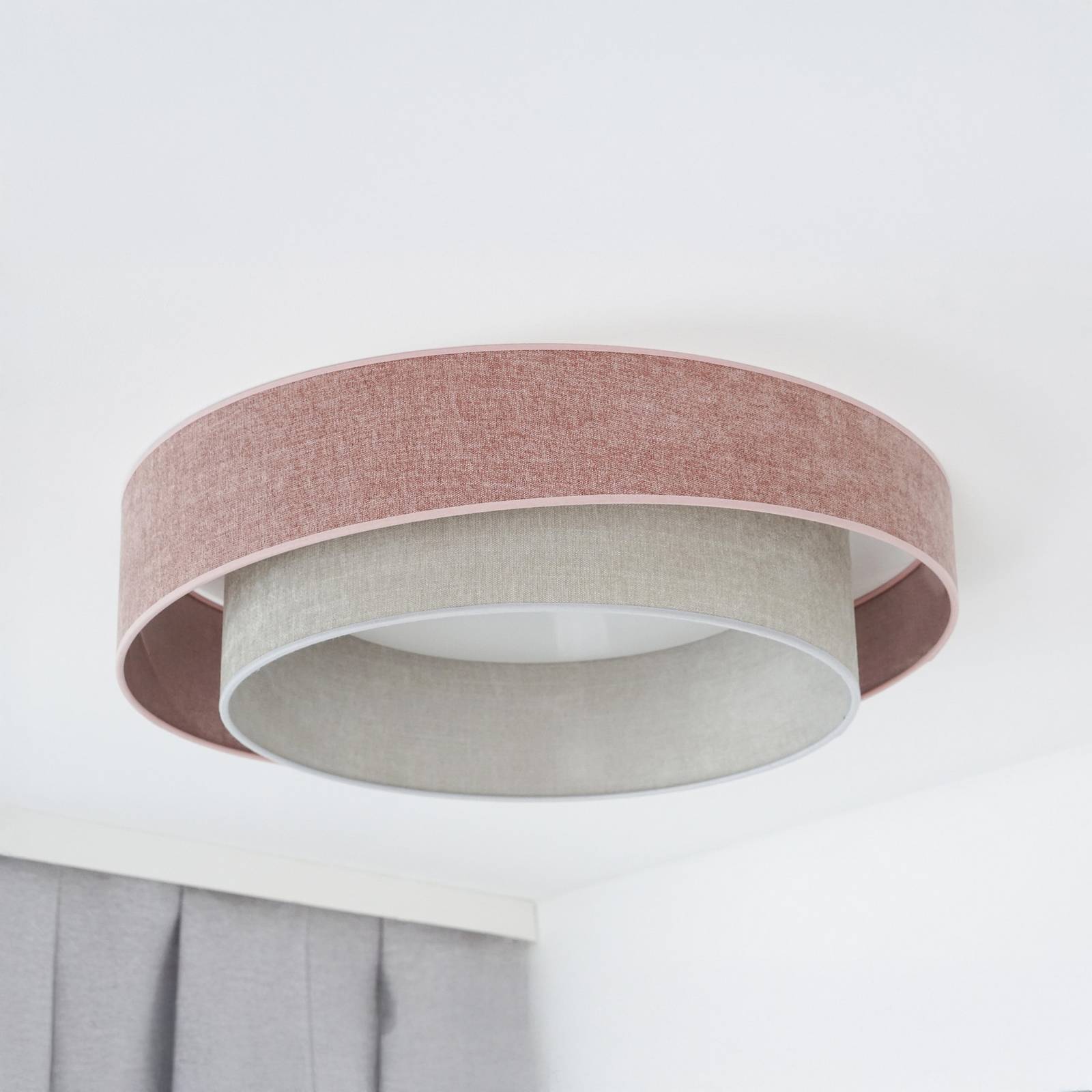 LED-Deckenleuchte Luneta S, Chenille, rosa/grau, 3-step-dim günstig online kaufen