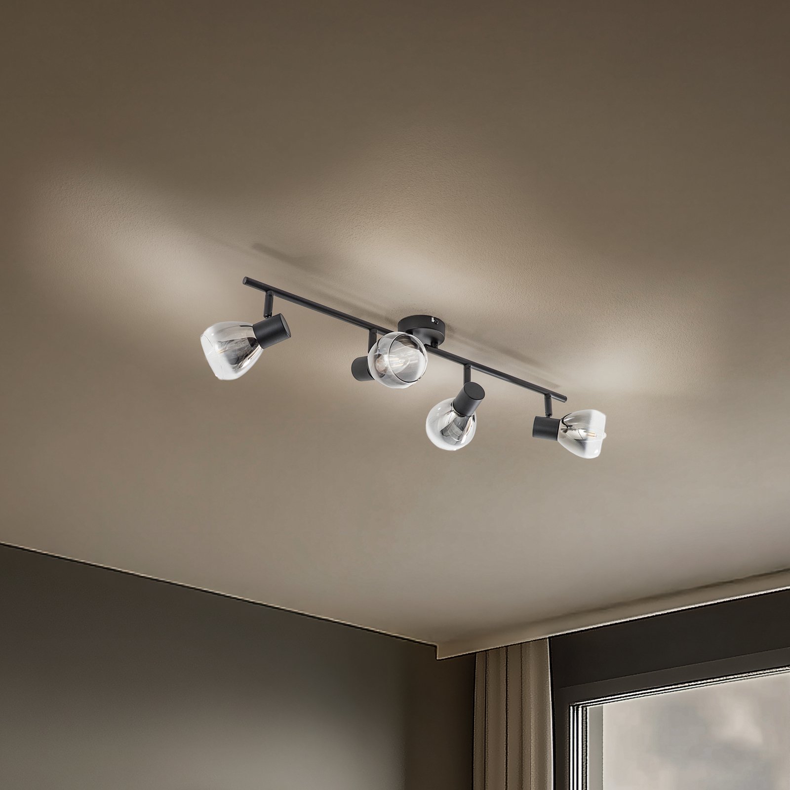 Lindby Pendura taklampe, 4 lyskilder, svart, glass