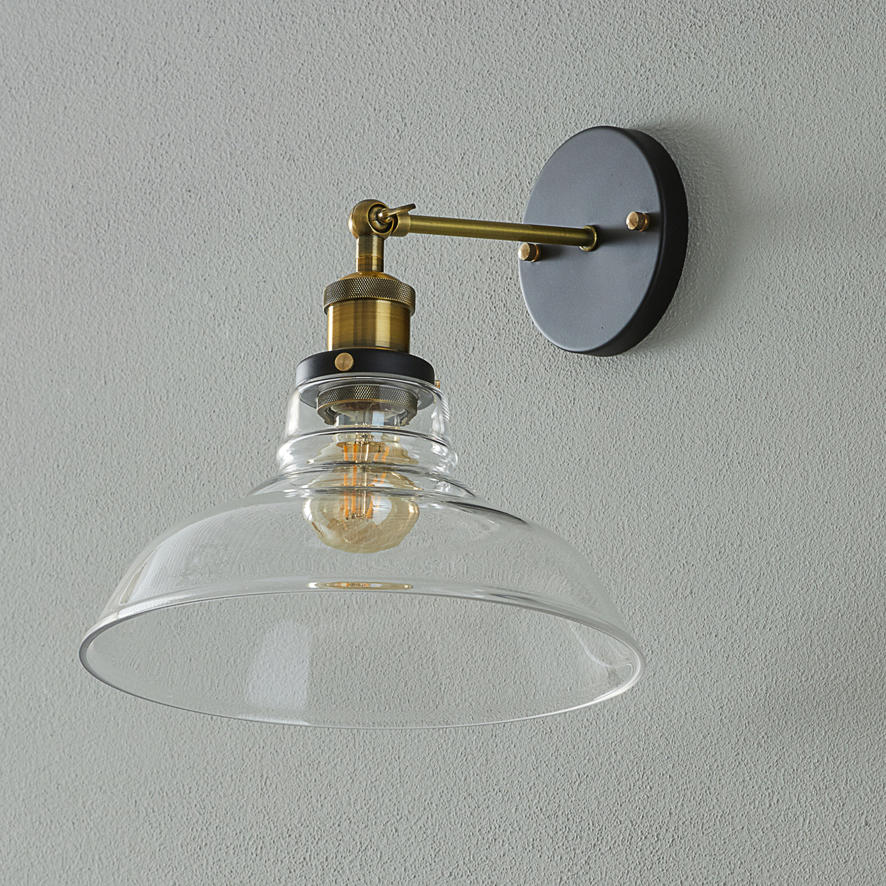 ALTAVOLA DESIGN LA040 wall light E27 brass/clear, for Living / Dining Room, aluminium, glass, E27, 60 W, energy efficiency: A++, H: 30 cm