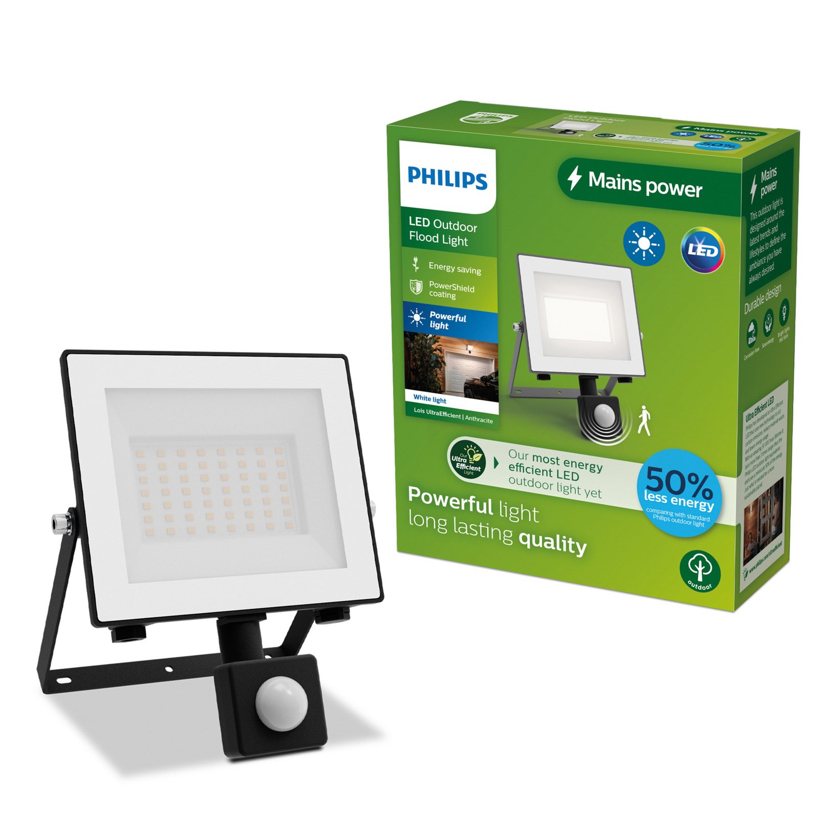 Philips LED-Außenstrahler Lois UE Sensor, 14 W, 3.000 K IP65
