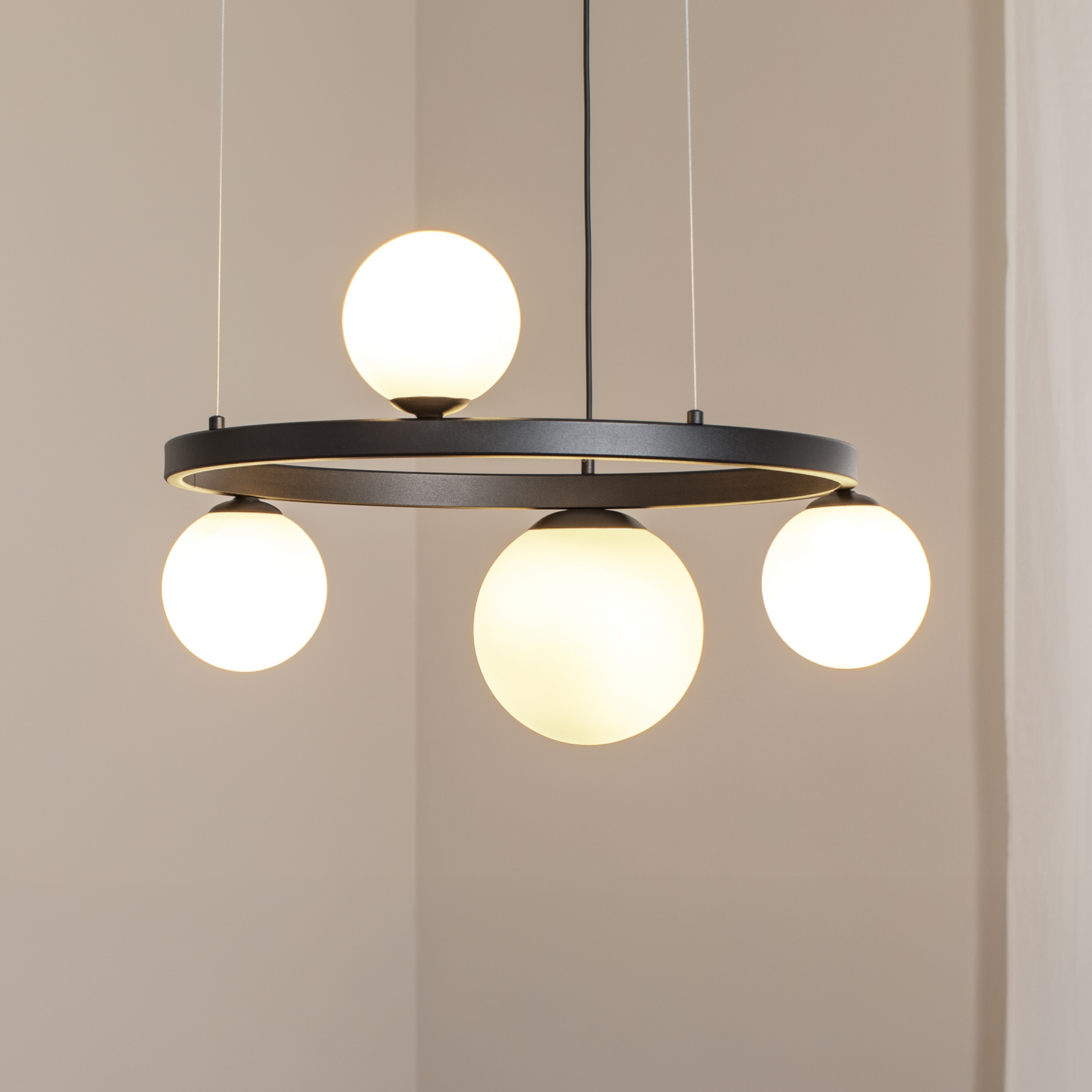 Hängeleuchte Garda 4, rund, Metall, Glas, 4-flammig, schwarz