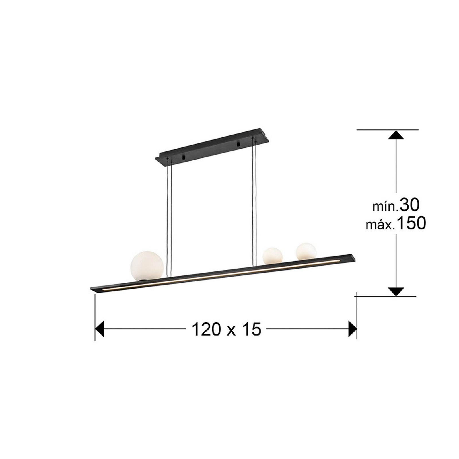 LED hanglamp Mila, zwart, lengte 120 cm, metaal LED hanglamp Mila, zwart, lengte 120 cm, metaal