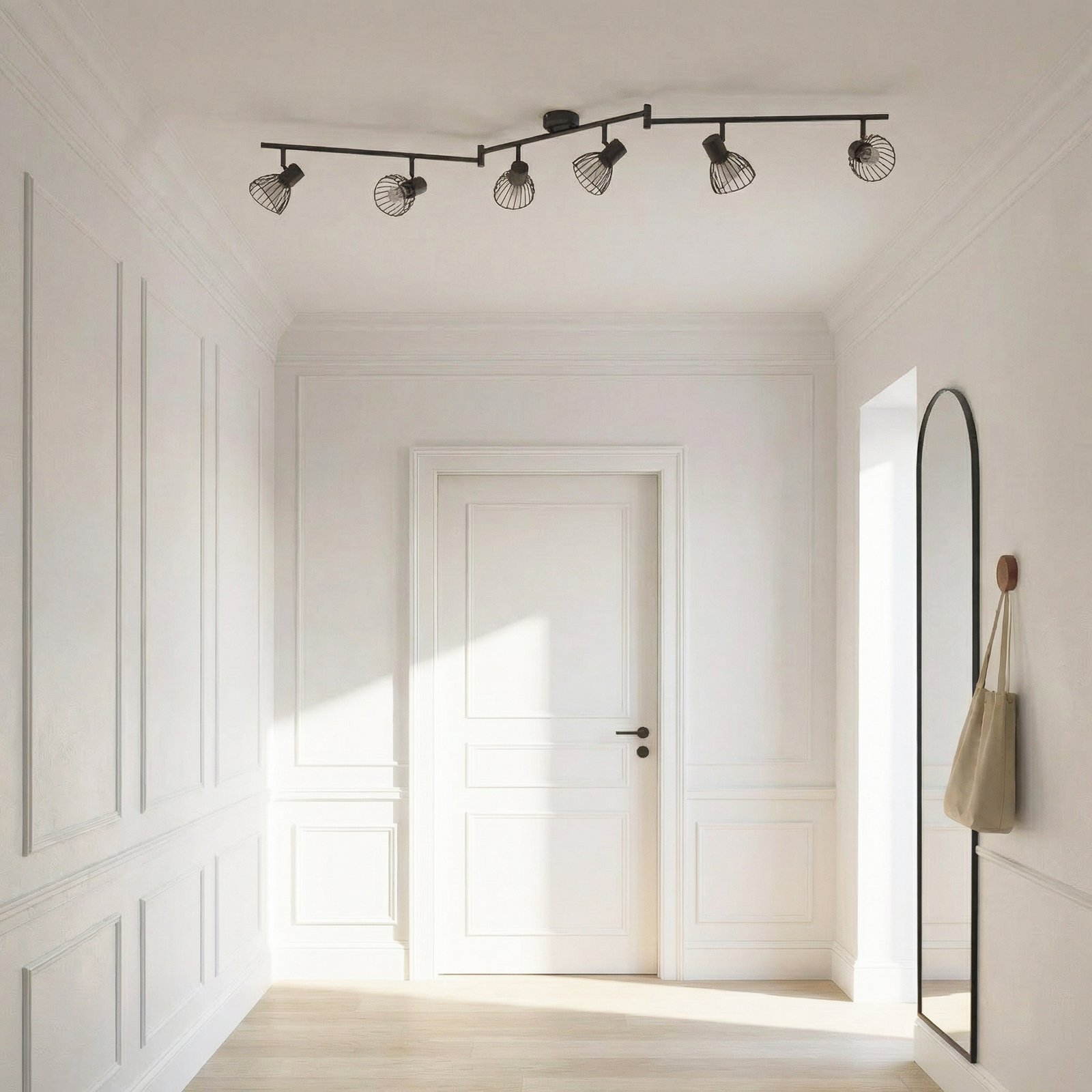 Plafonnier Lindby Piena, noir, à 6 lampes, métal, 150 cm