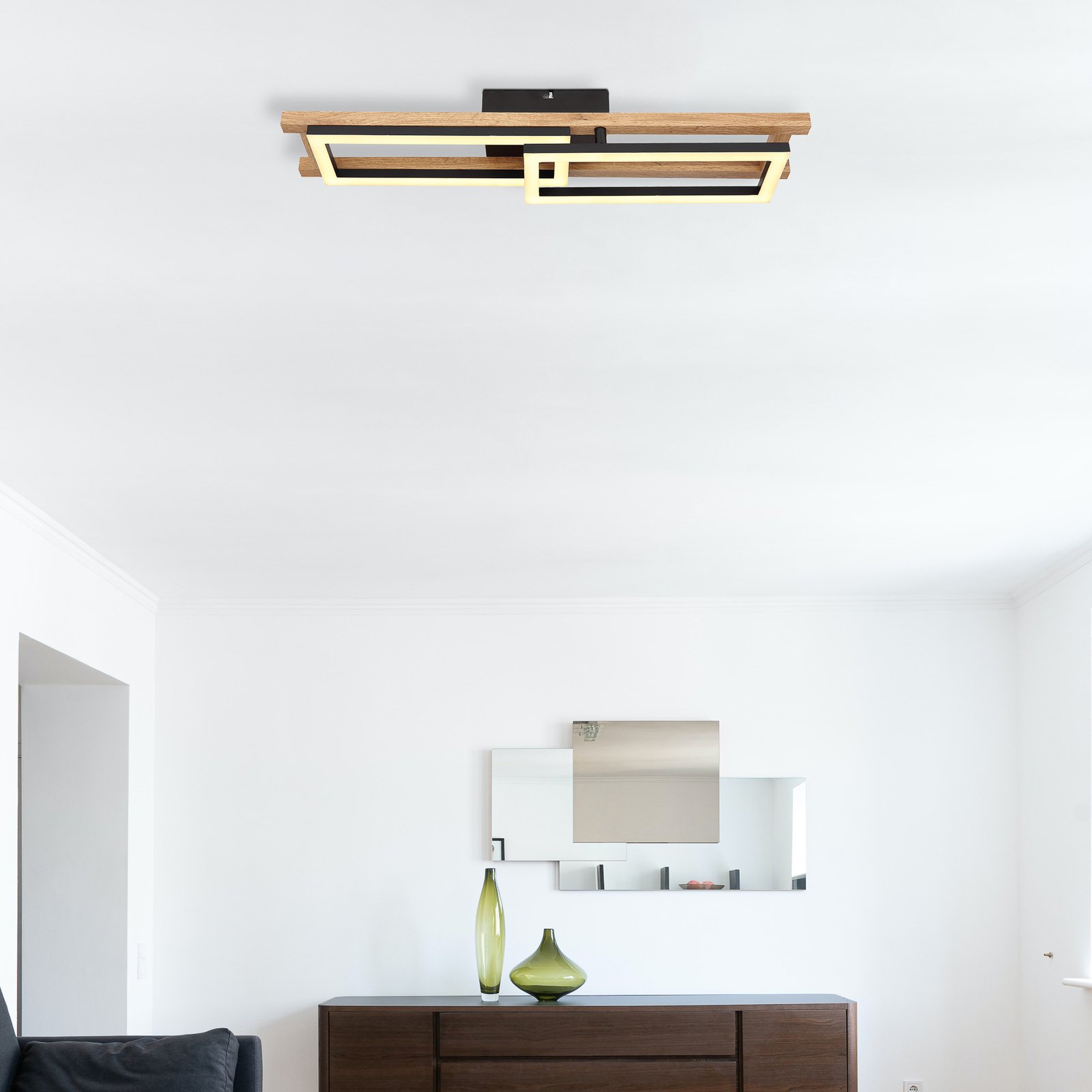 LED plafondlamp Illa in houtdesign, lengte 69cm