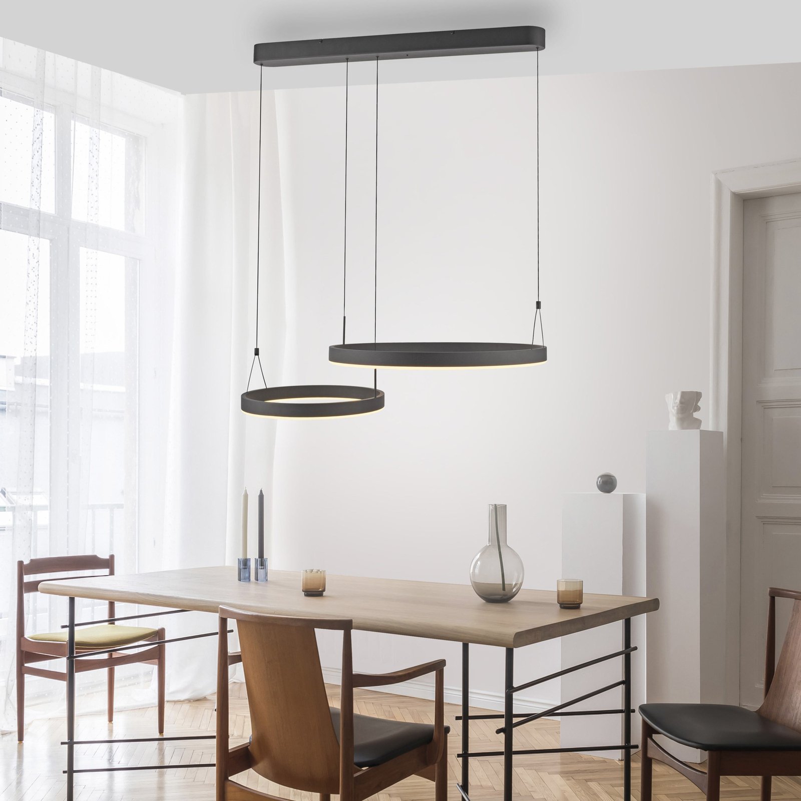 Paul Neuhaus Esko LED hanglamp, zwart, lengte 90 cm