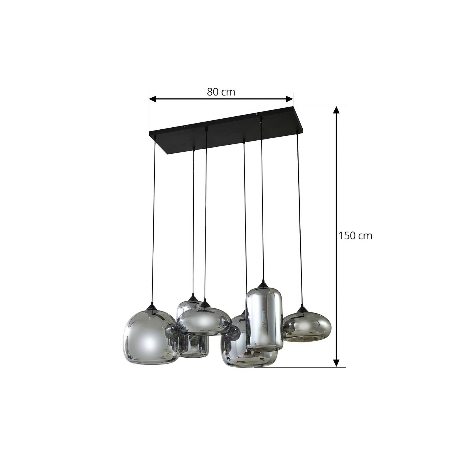 Lampa wisząca Lindby Marla, 6-punktowa, szkło, dymny szary, 108 cm