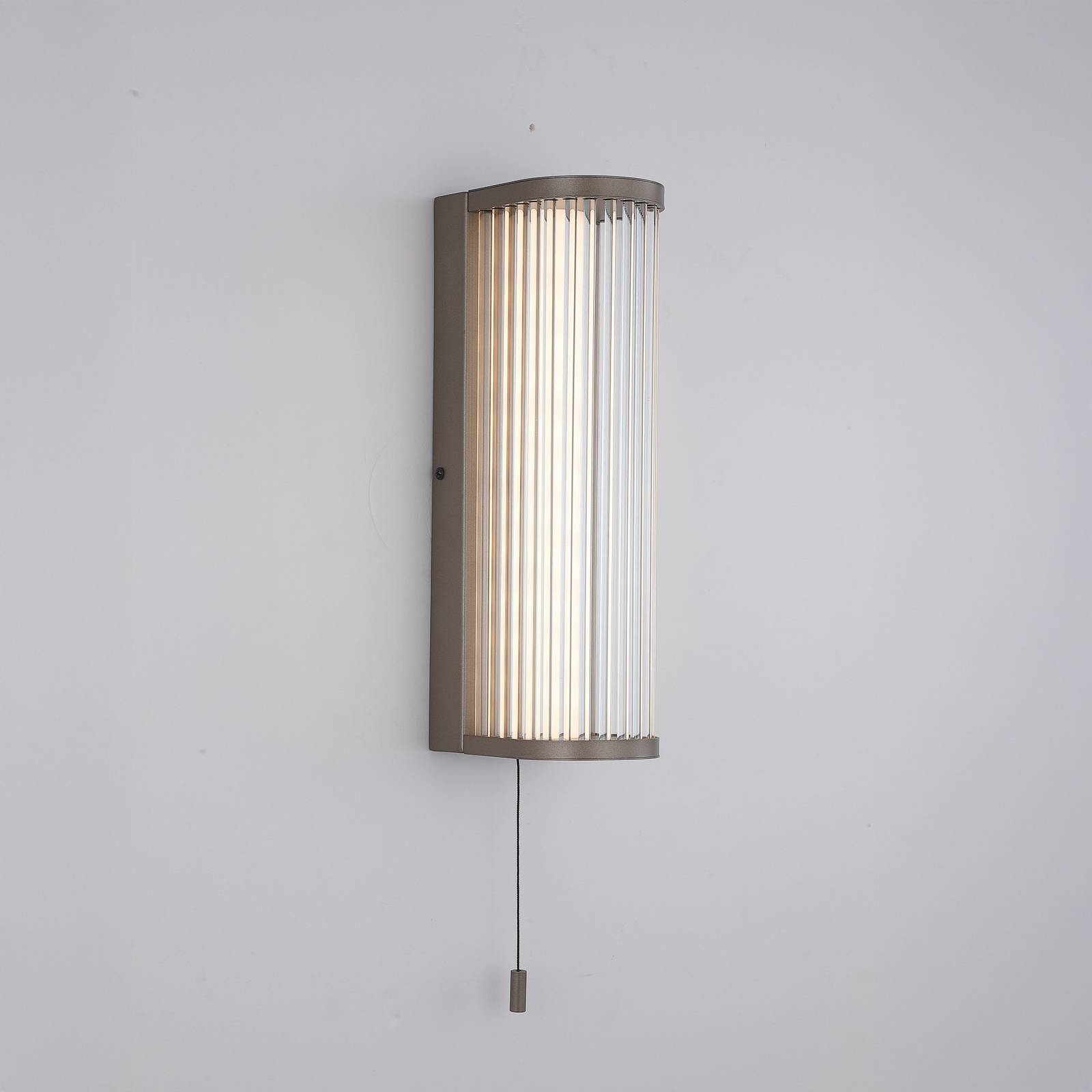 Kinkiet LED Rue, brązowy, IP44, metal, szkło, 3 000 K