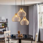 Barrel hanging light, wood lampshades 3-bulb round