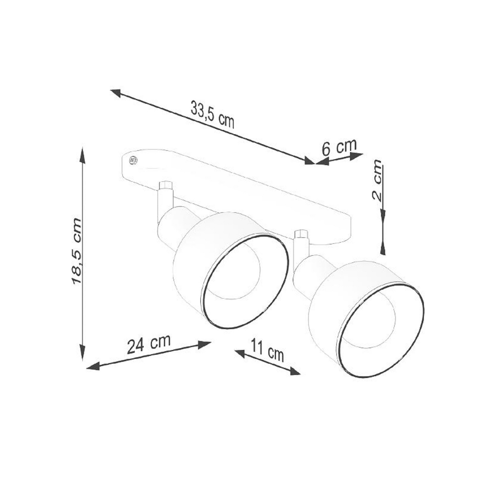 Plafonnier Elba, à 2 lampes, acier, longueur 33,5 cm