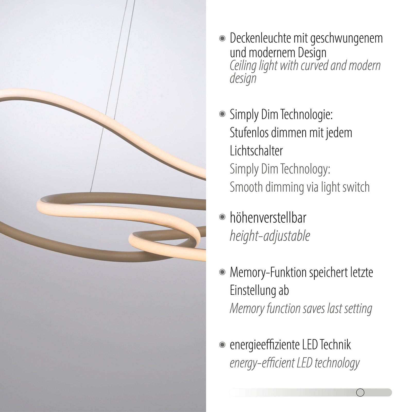 LED pakabinamas šviestuvas „TWIST“, smėlio spalvos, ilgis 76 cm, metalinis LED pakabinamas šviestuvas „TWIST“, smėlio spalvos, ilgis 76 cm, metalinis
