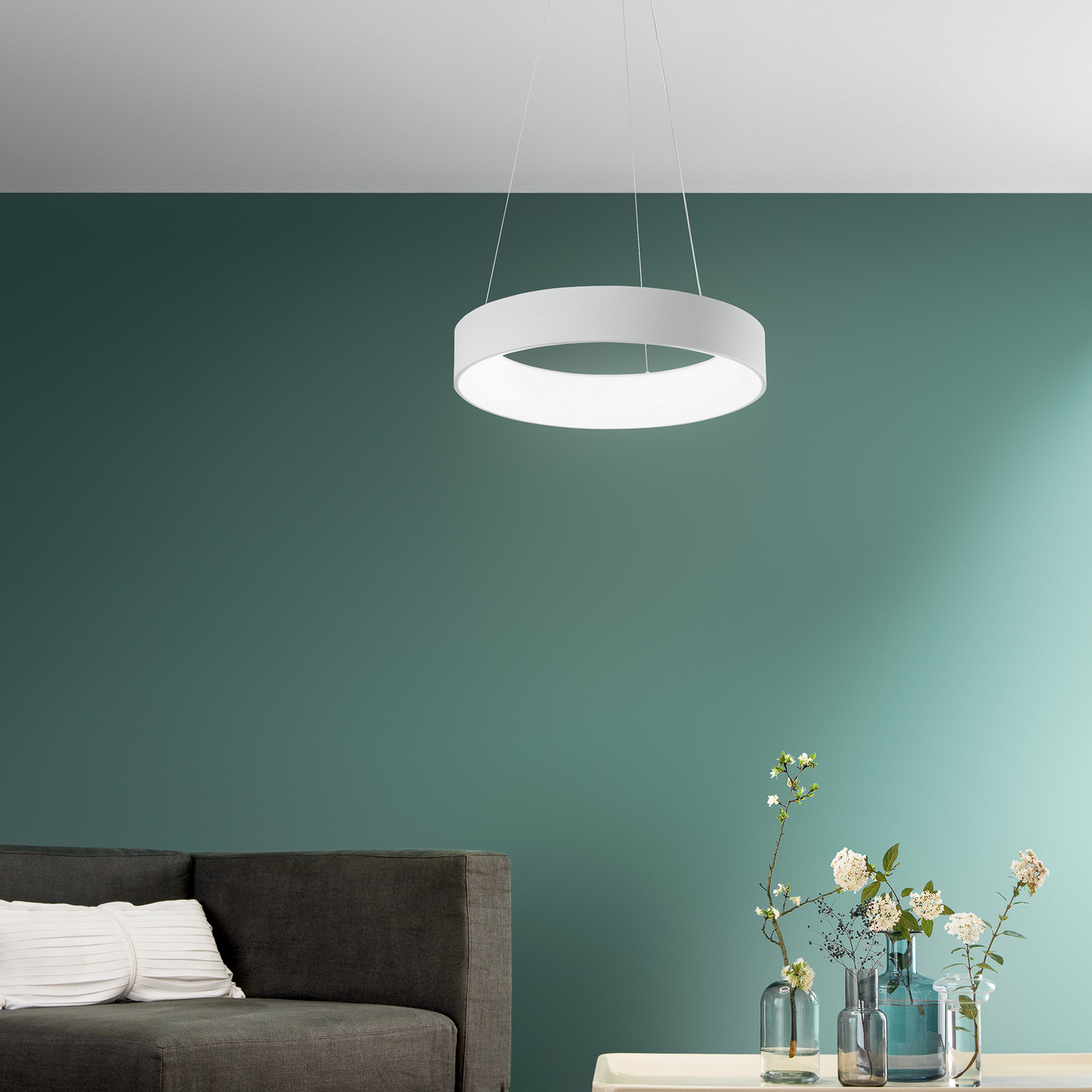 Candeeiro suspenso LED Noah, branco, Ø 60 cm, metal, CCT