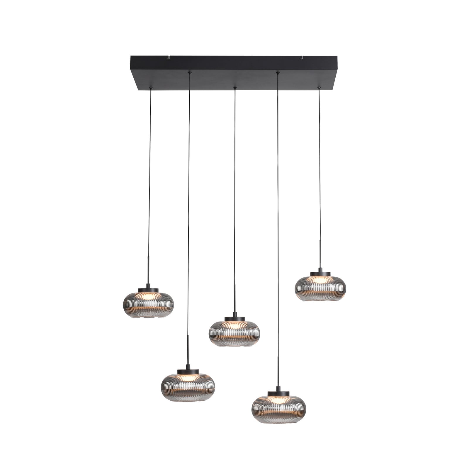 Lámpara colgante LED Noctis, 5 luces, gris ahumado, cristal, atenuable, 3.000 K