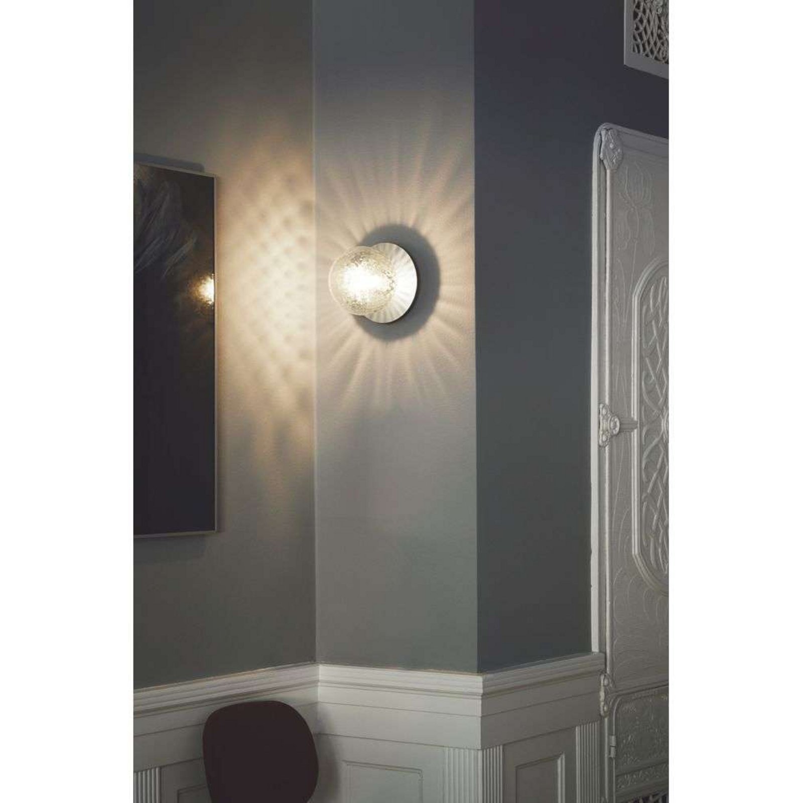 Nuura Candeeiro de parede Liila 1, IP44, Ø 16 cm, prateado/transparente
