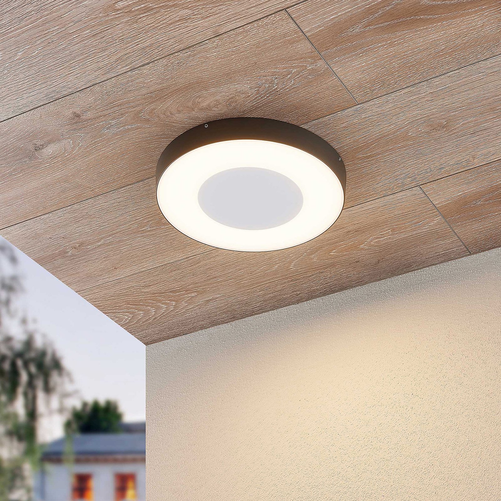 Sora LED outdoor ceiling light, round, sensor