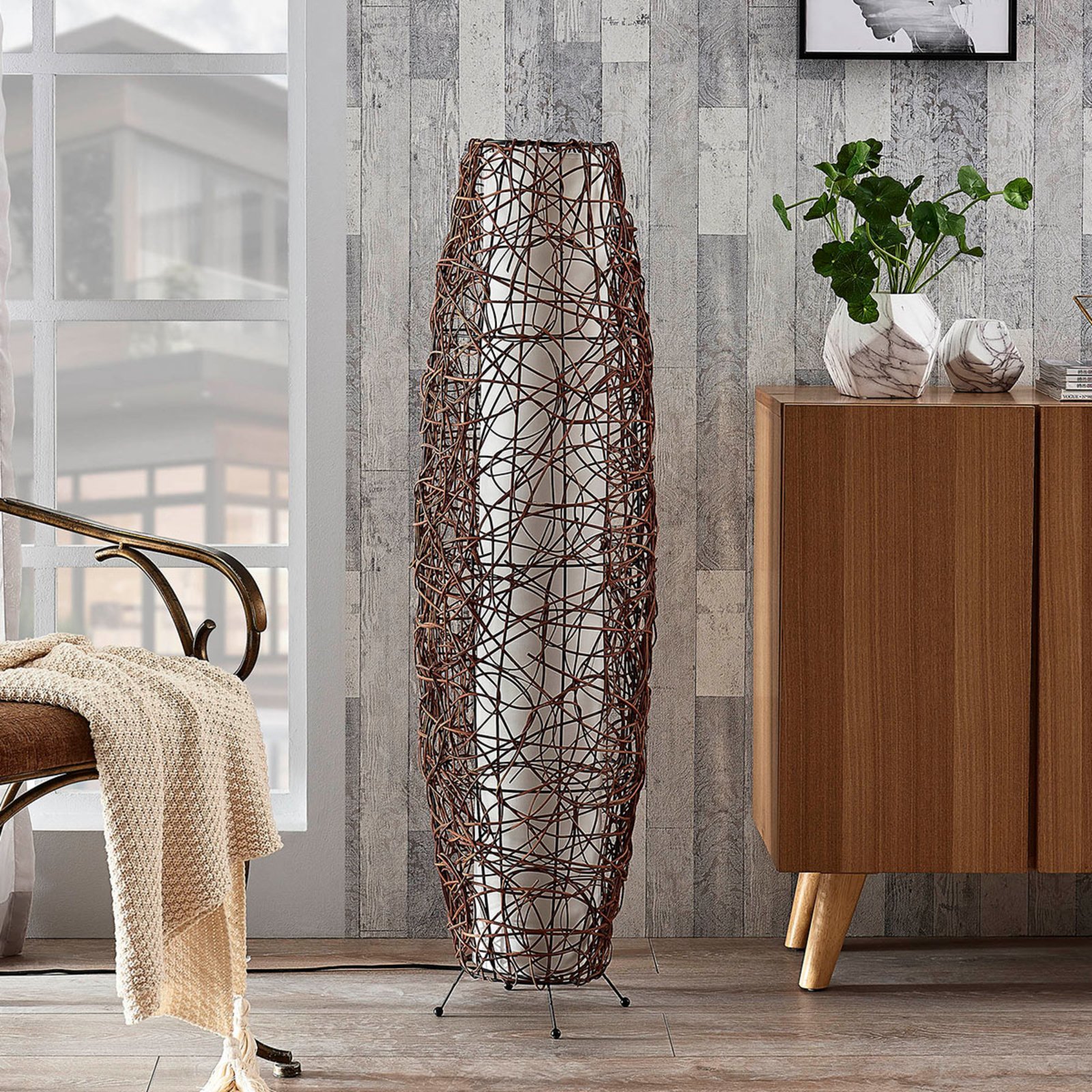 Nias Floor Lamp Brown/White - Lindby