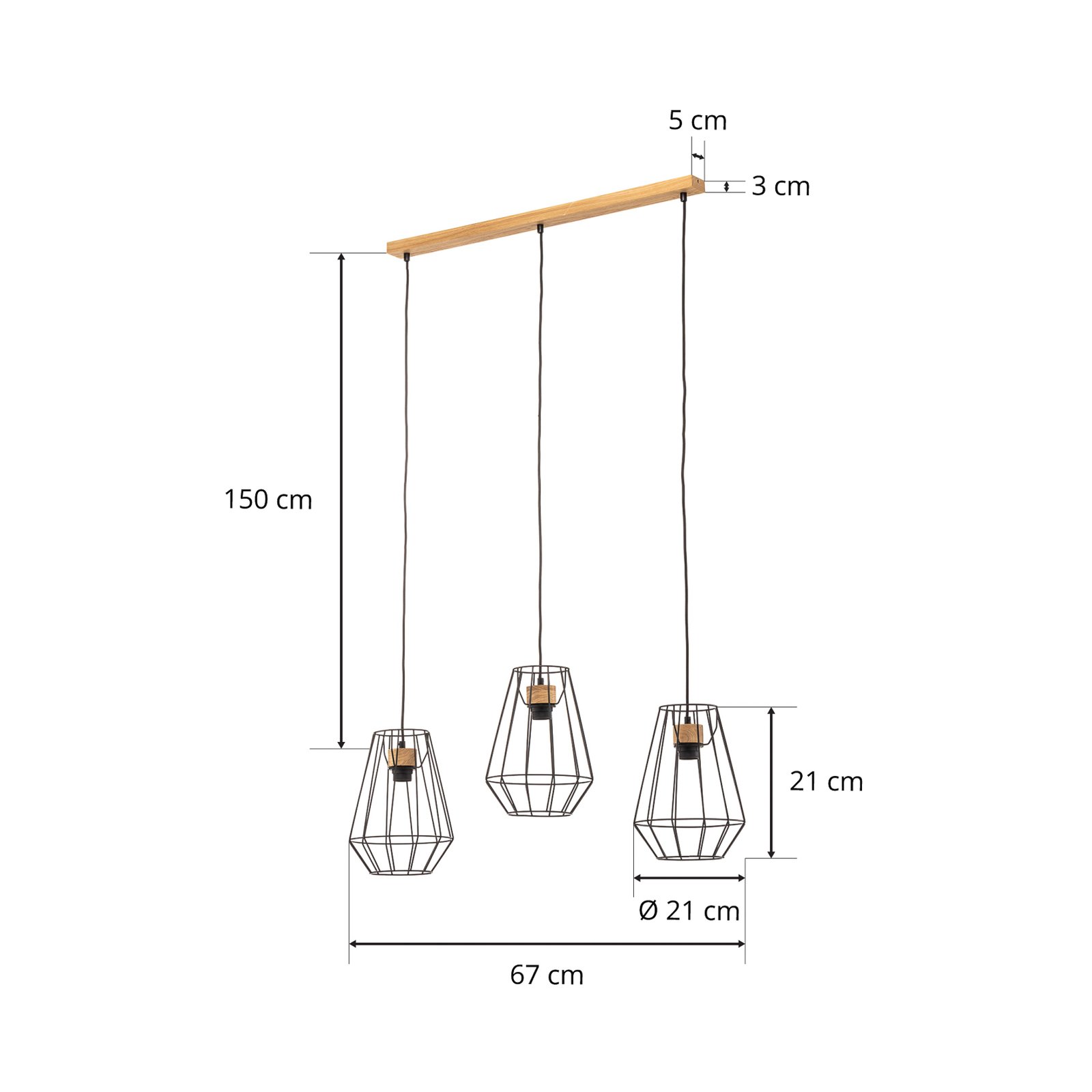 Envostar Finan hanglamp 3-lamps lineair 21cm