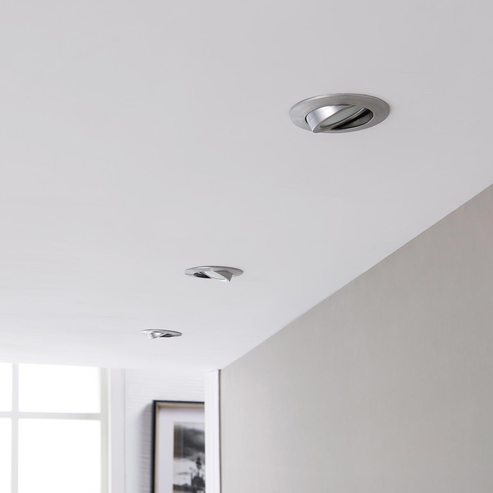 Lindby LED downlight Andrej, round, alu, set of 3, for Living / Dining Room, plastic, glass, metal, 4 W, energy efficiency: A+, H: 2.8 cm