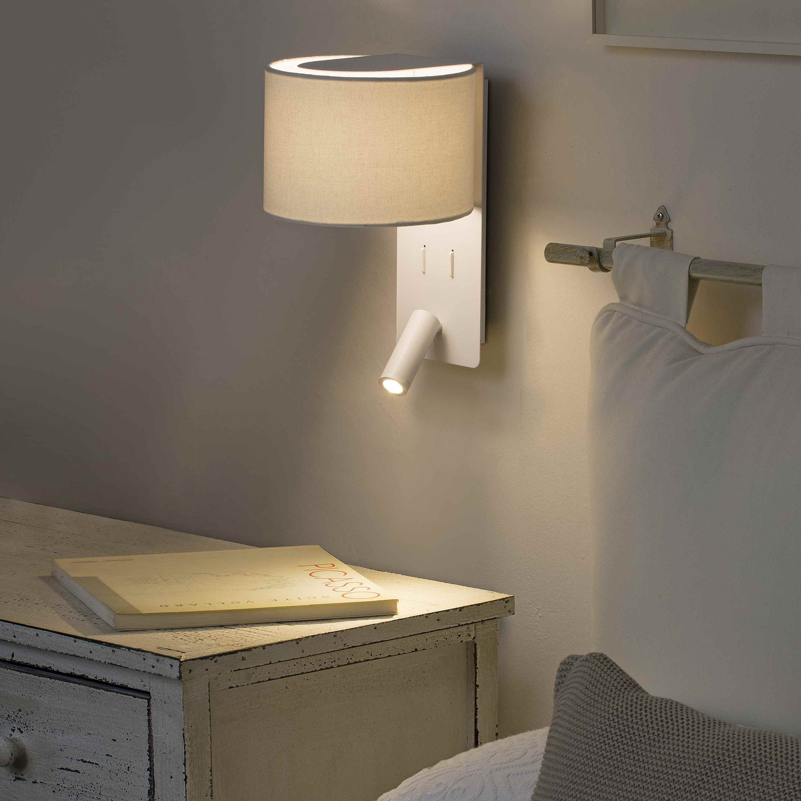 Fold wall light with LED reading light, white