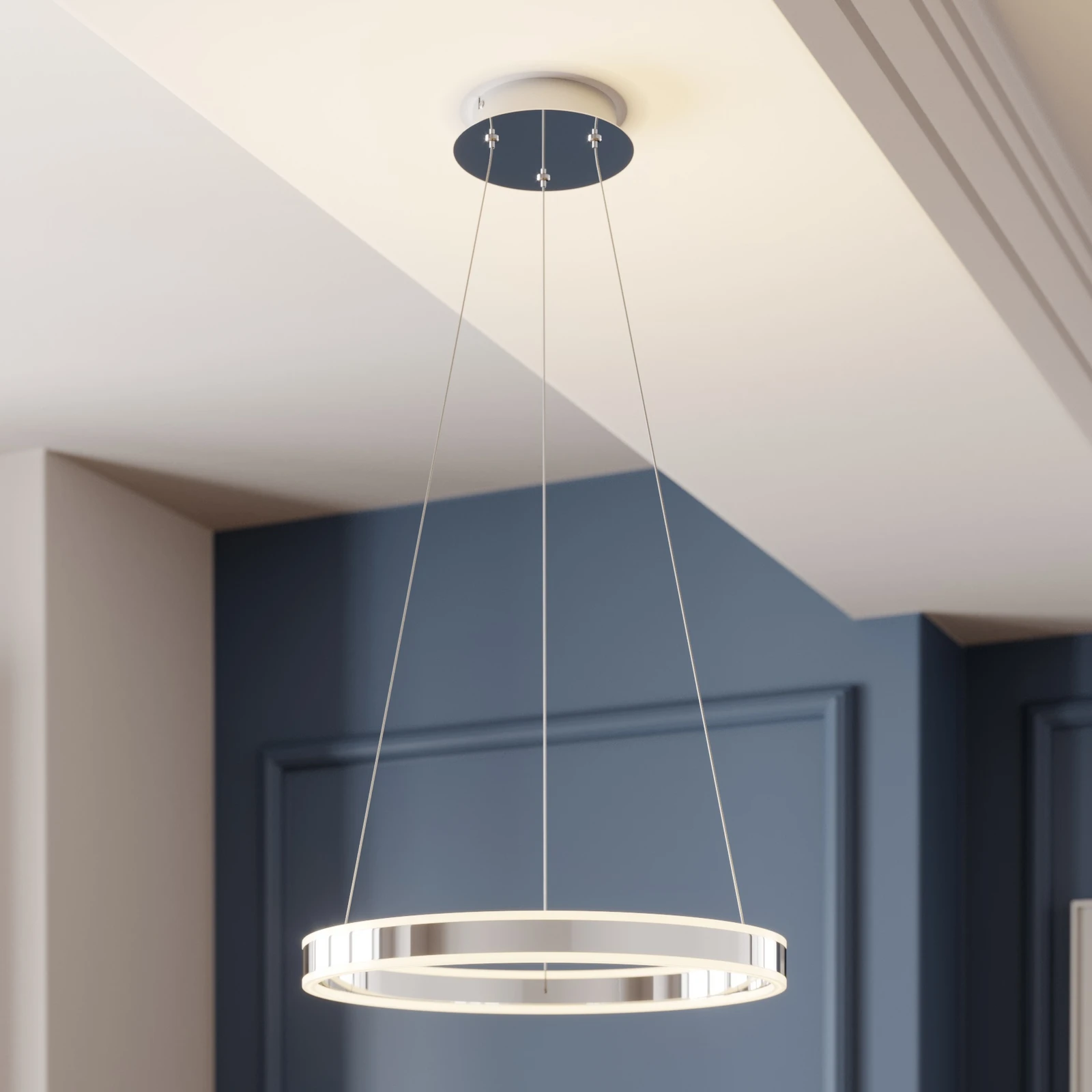 Lucande LED-pendellampe Lyani, Ø 50 cm, krom, dæmpbar