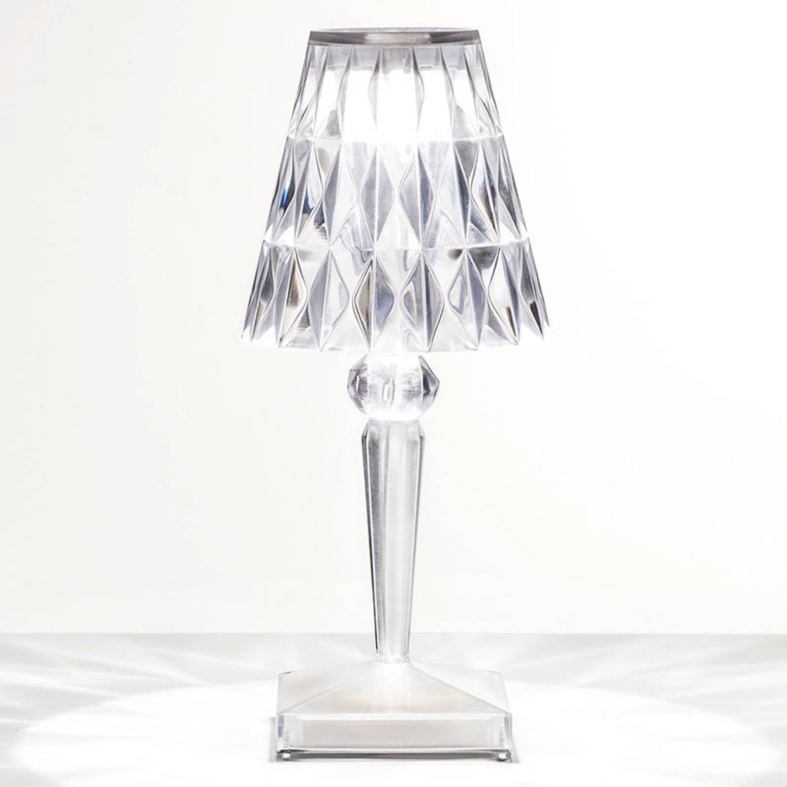 Lampa stołowa LED na baterie Kartell, 30 cm, przezroczysta, IP54