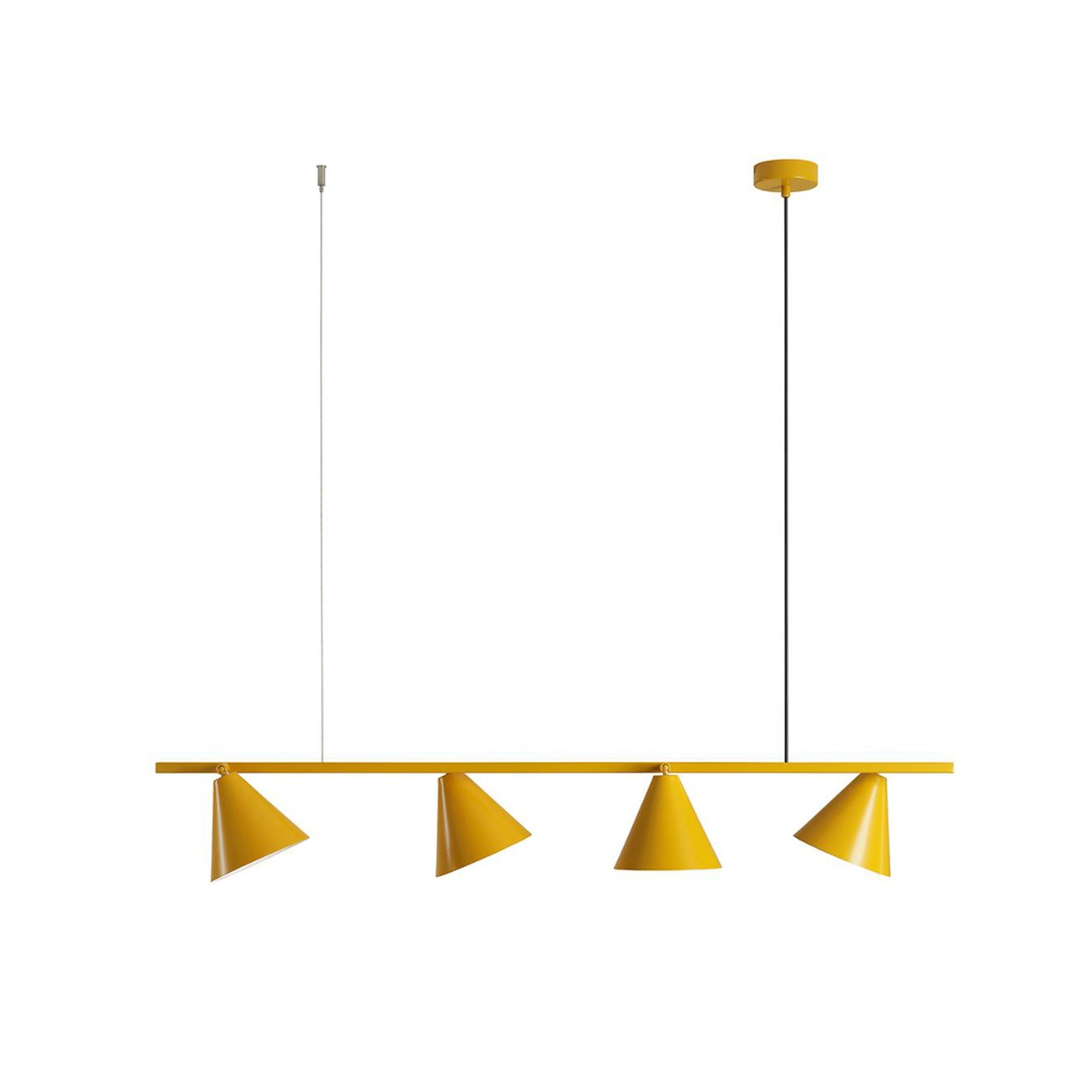 Hängeleuchte Form 4, gelb, Metall, 4-flammig, Kegel, E27